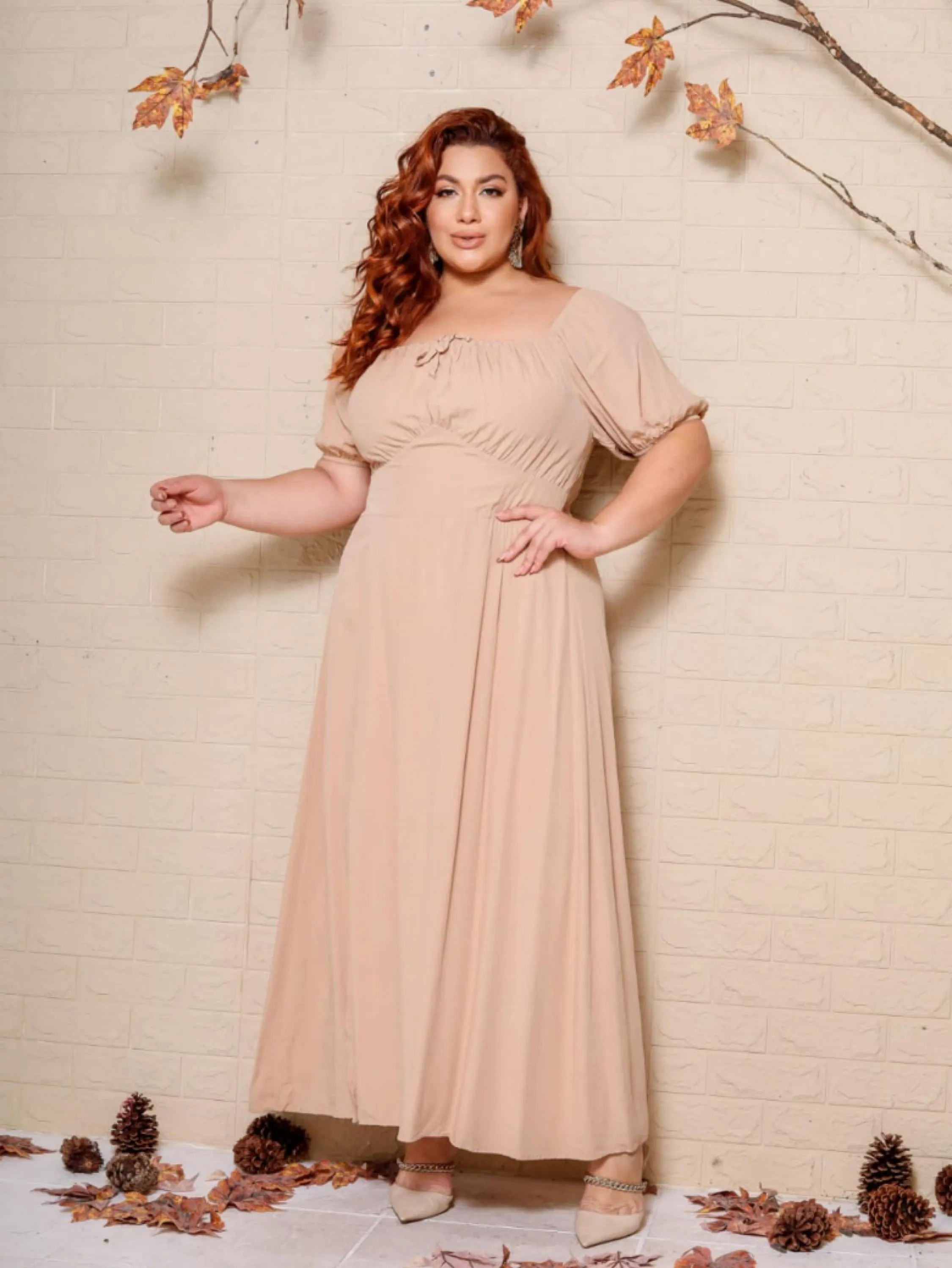 Vestido longo floral de manguinha Plus size