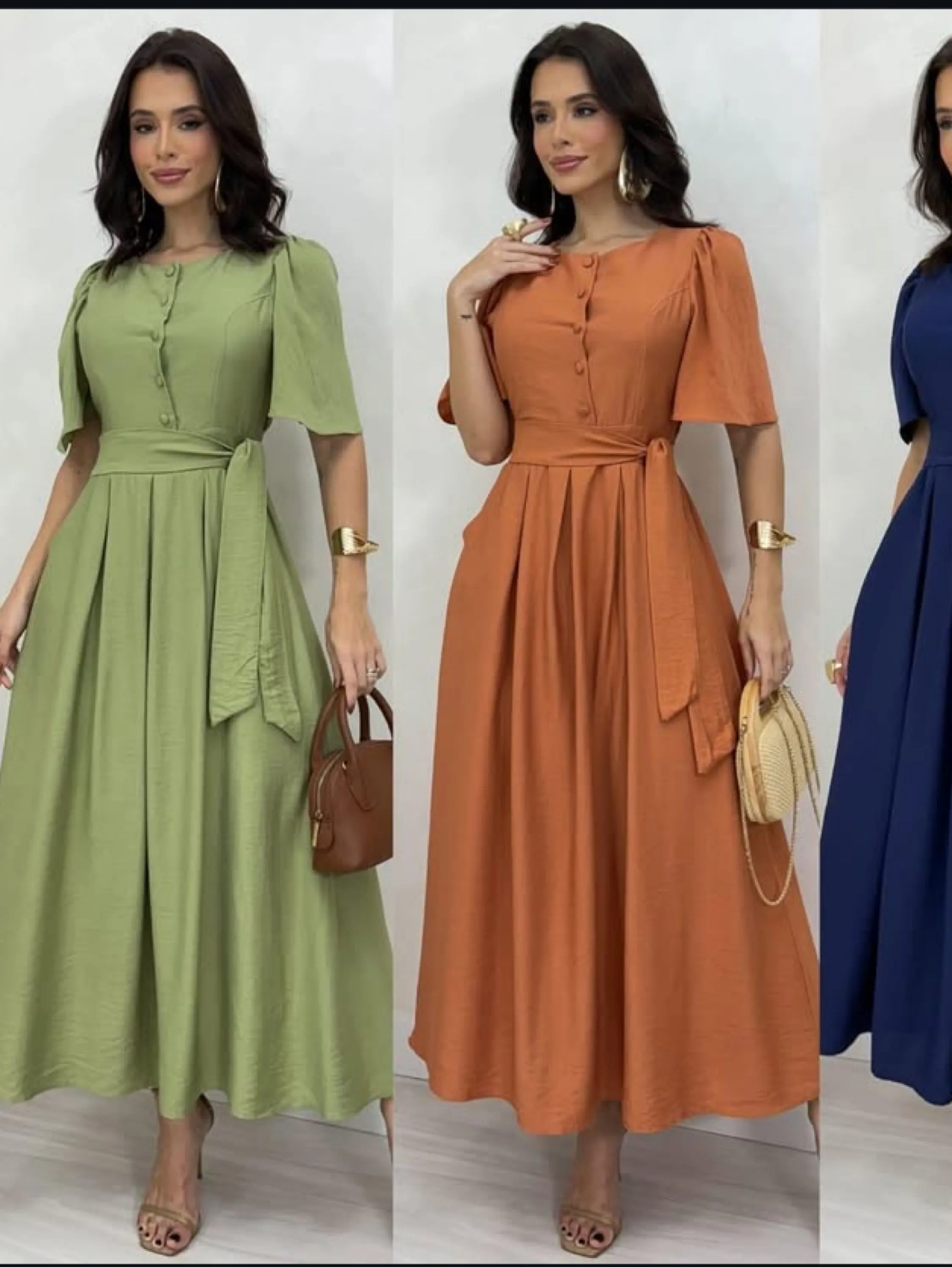 Vestido longo com manga tecido viscomida