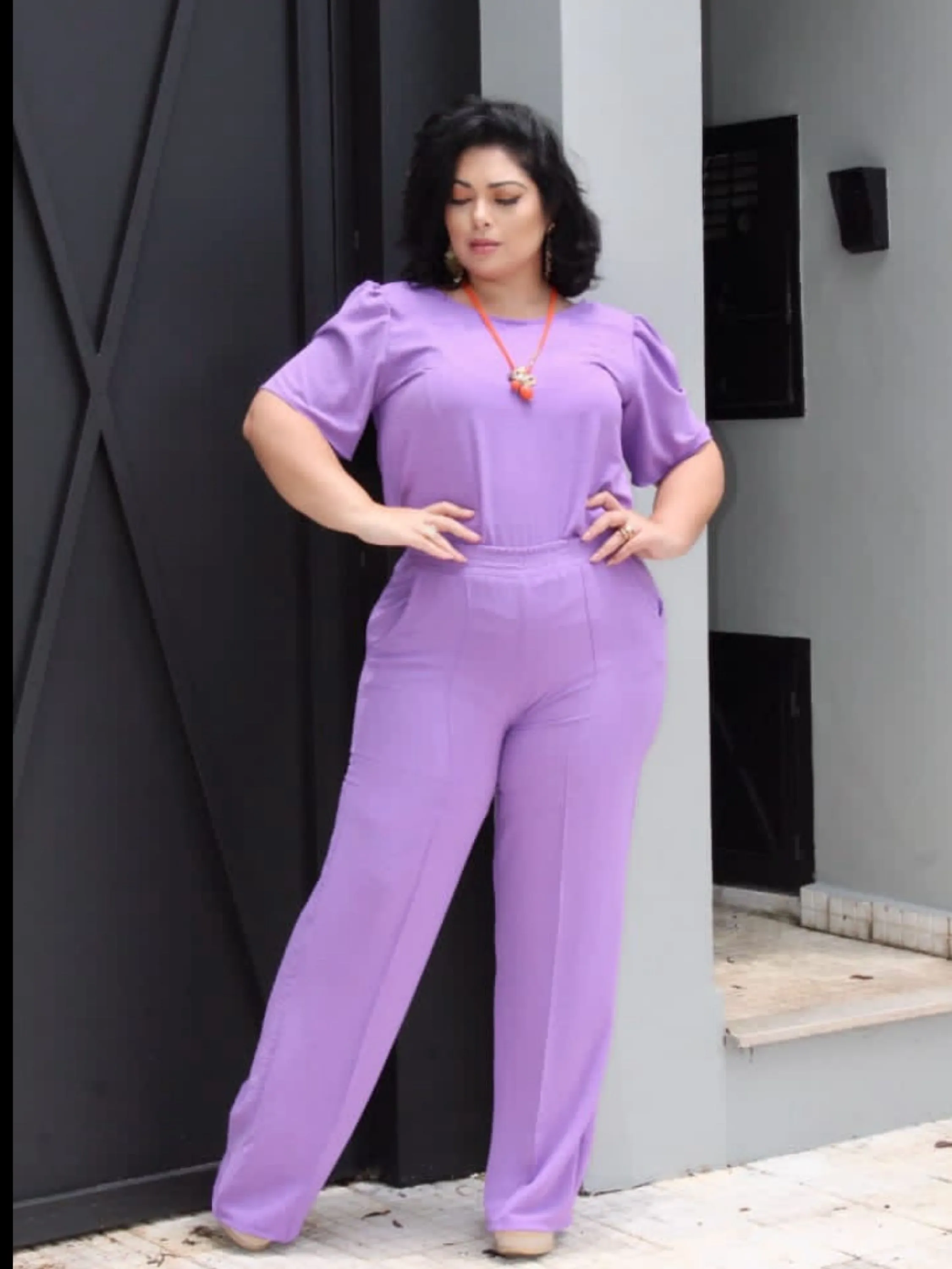 Conjunto calça Pantalona e blusa plus size tecido Duna
