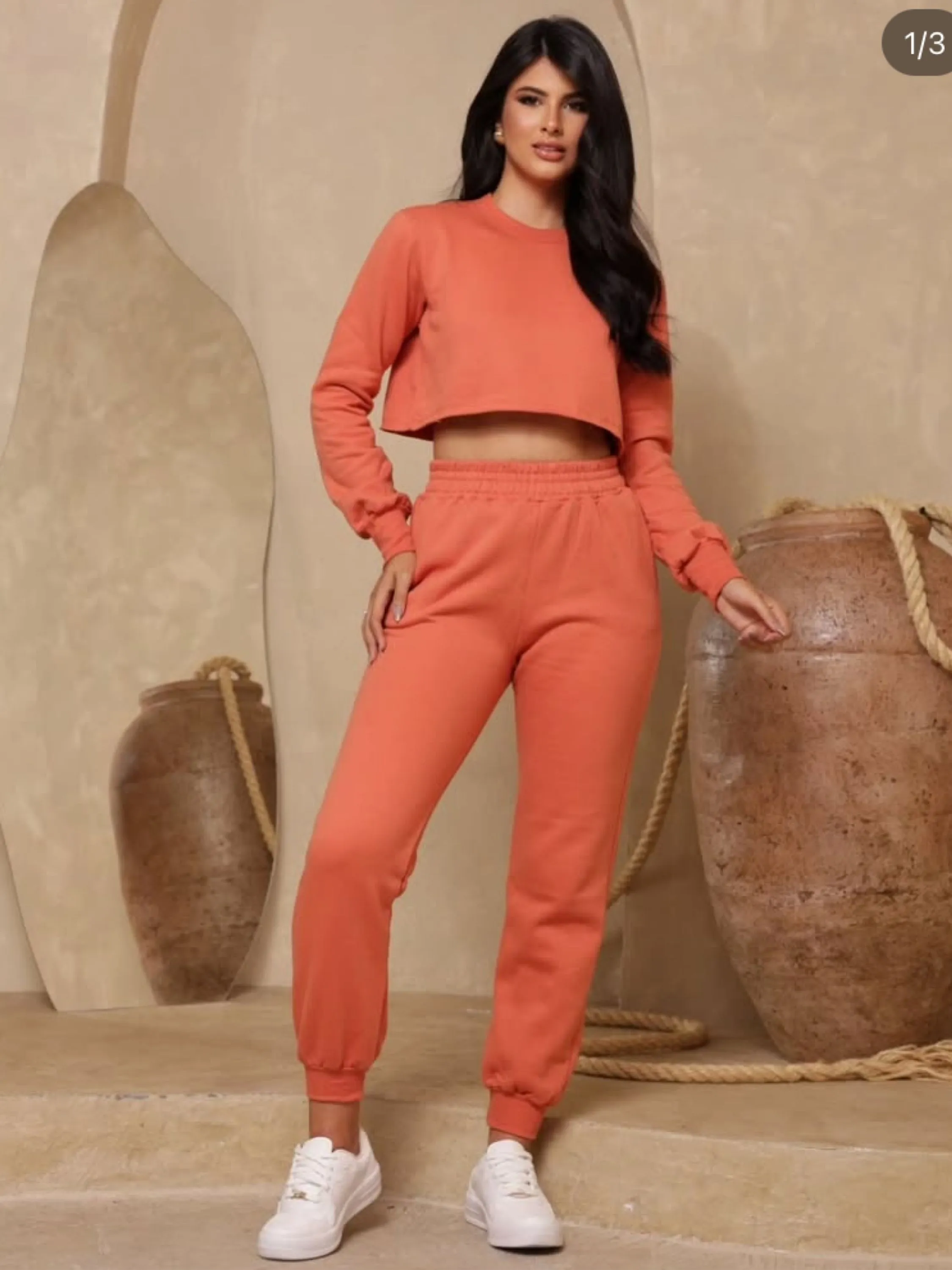 Conjunto moletom flanelado Cropped e calça jogger