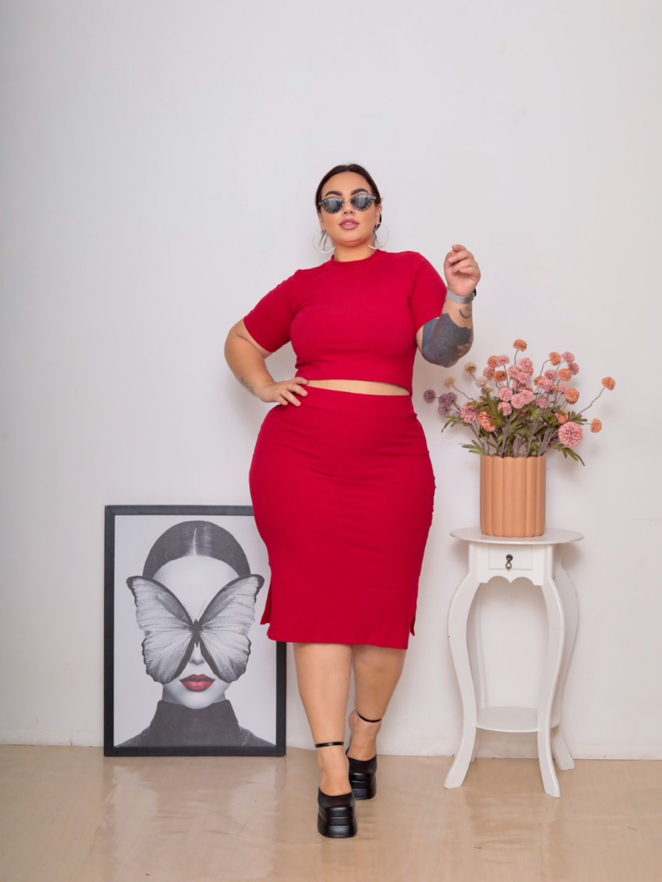 Conjunto saia d crooped Plus size