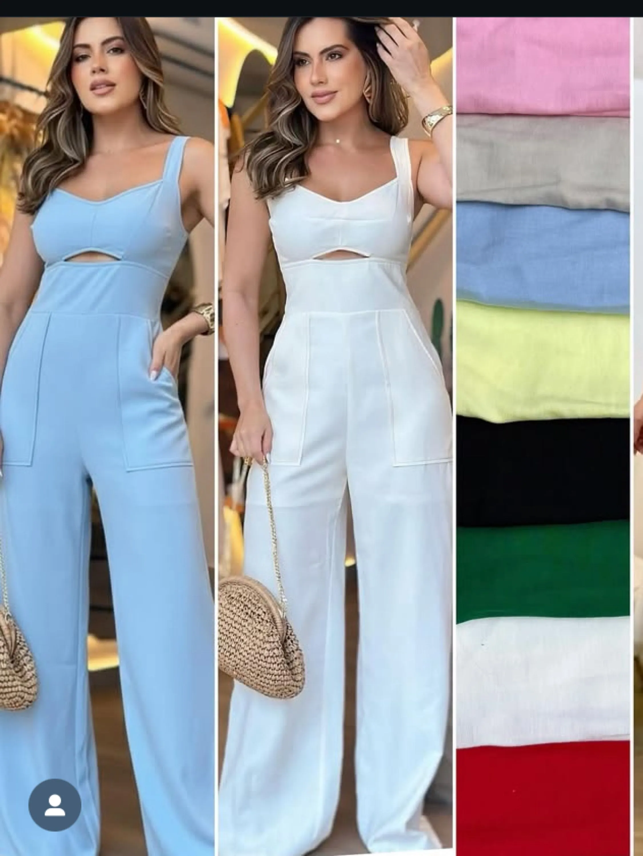 Macacão pantalona com Borjo e elastex nas costas