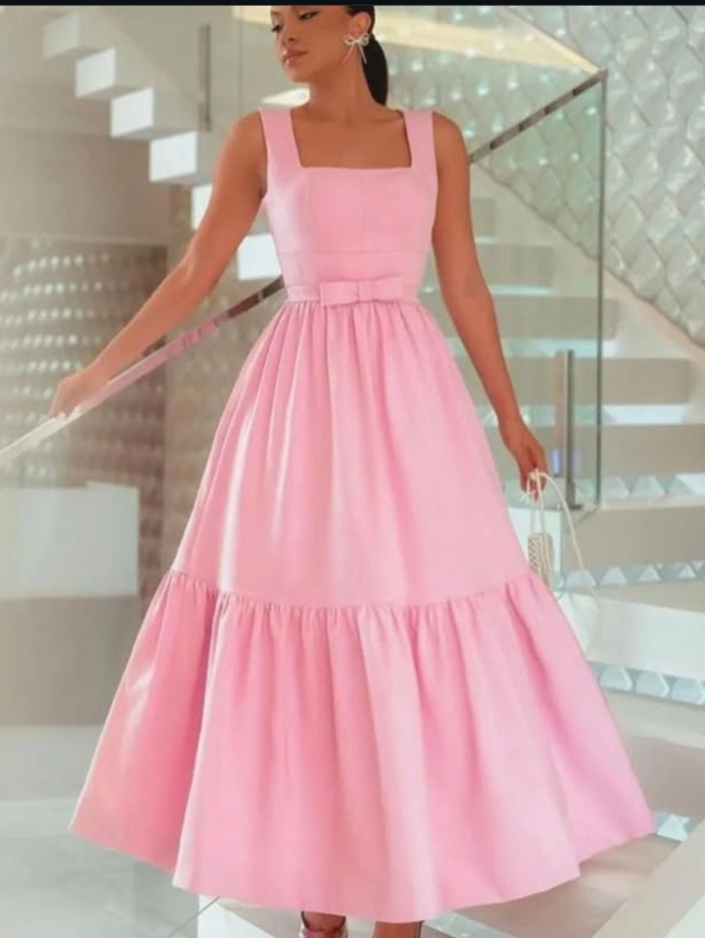 Vestido longo regata com faixa de laço