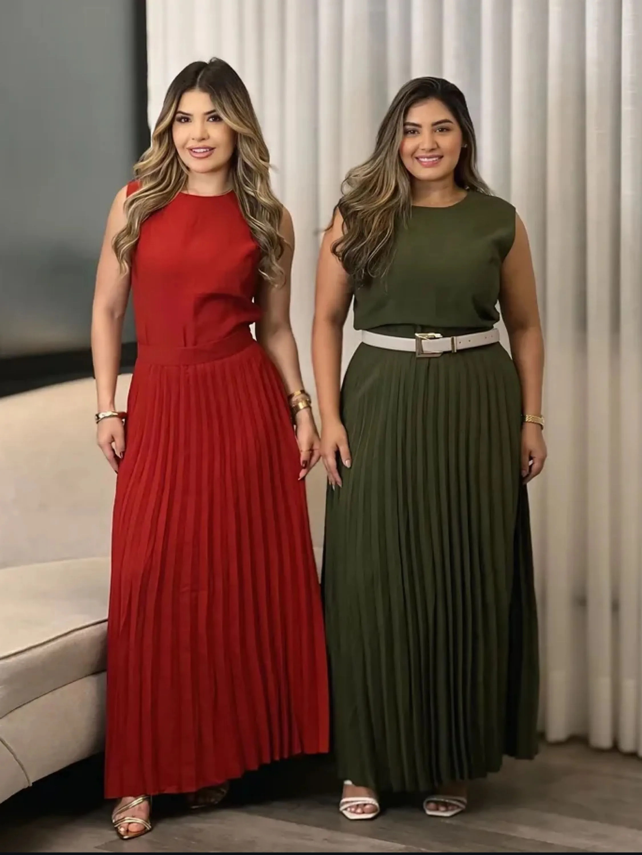 Vestido longo plissada tecido Duna tamanho único