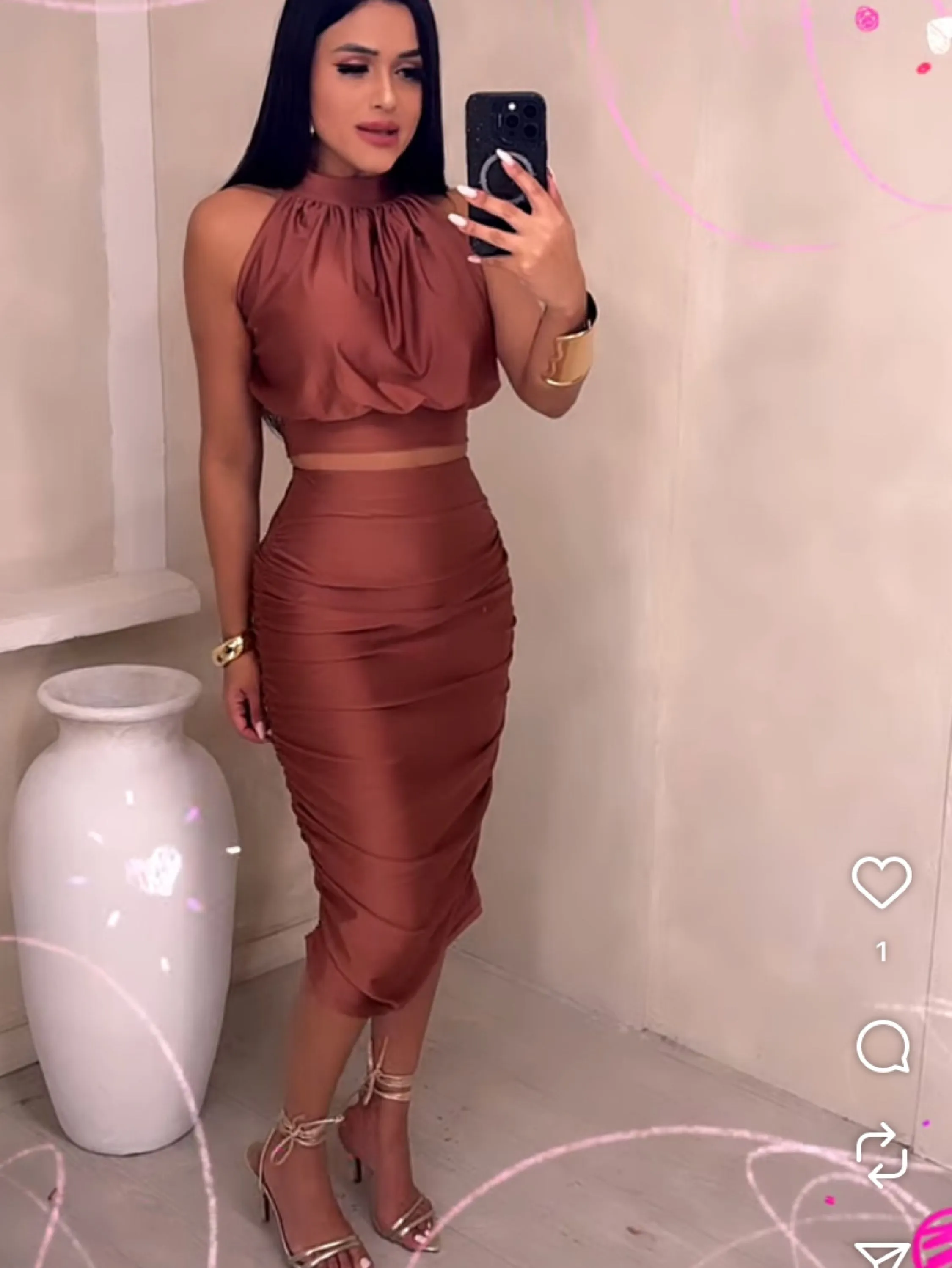 Conjunto saia midi e crooped frente única