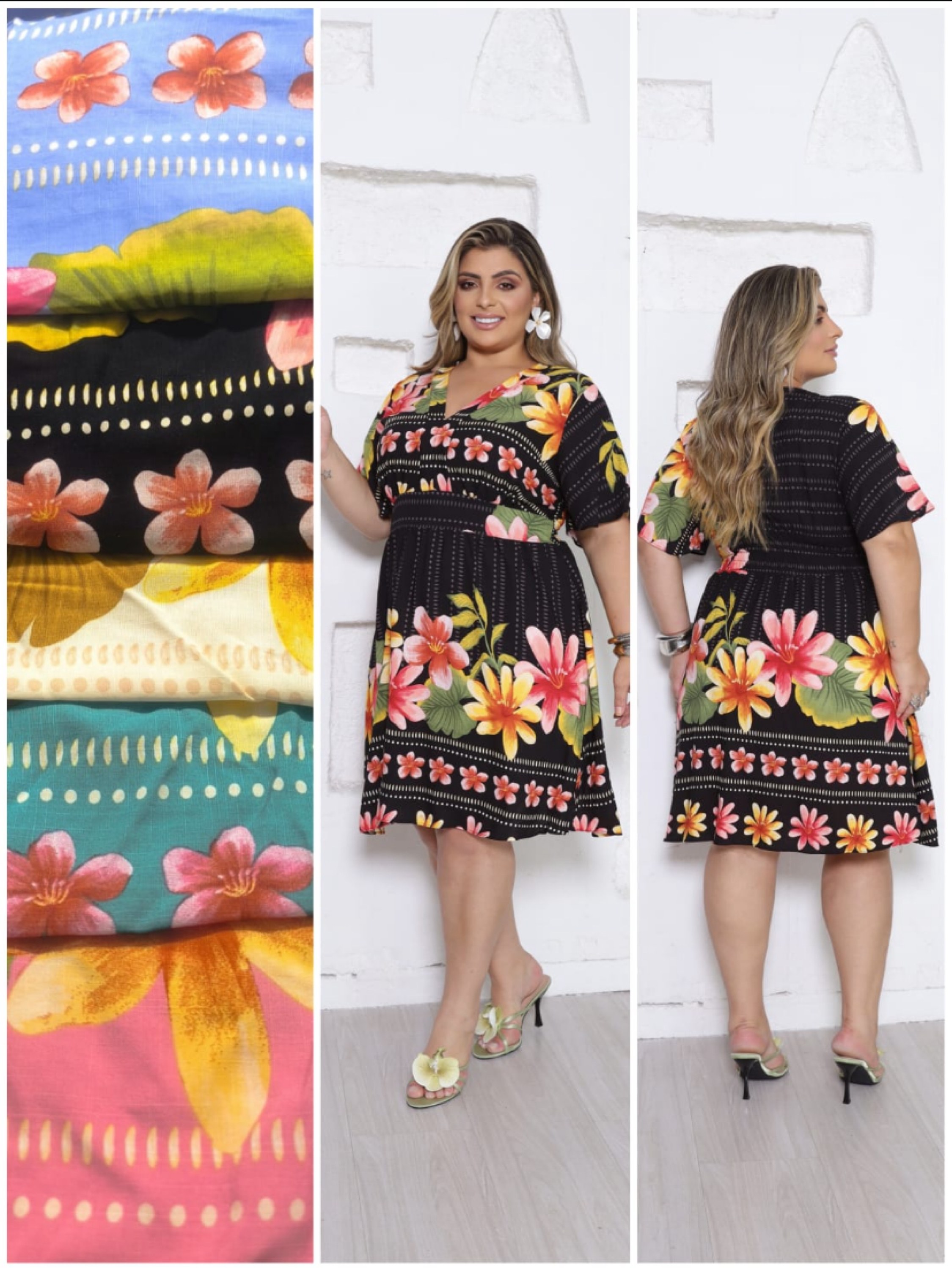 Vestido curto com manga Floral