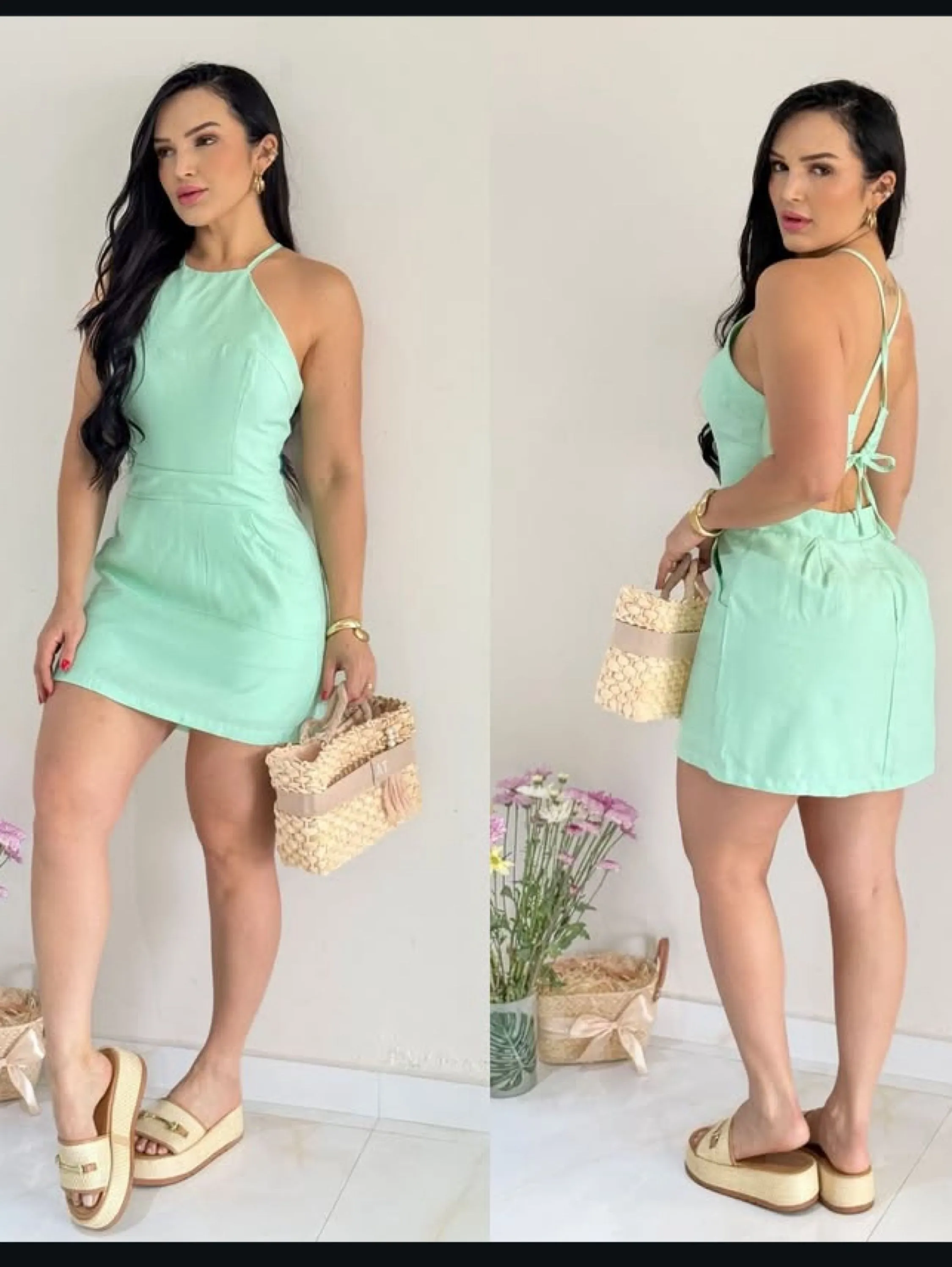 Vestido macaquinho ,alcinha com amarração nas custas