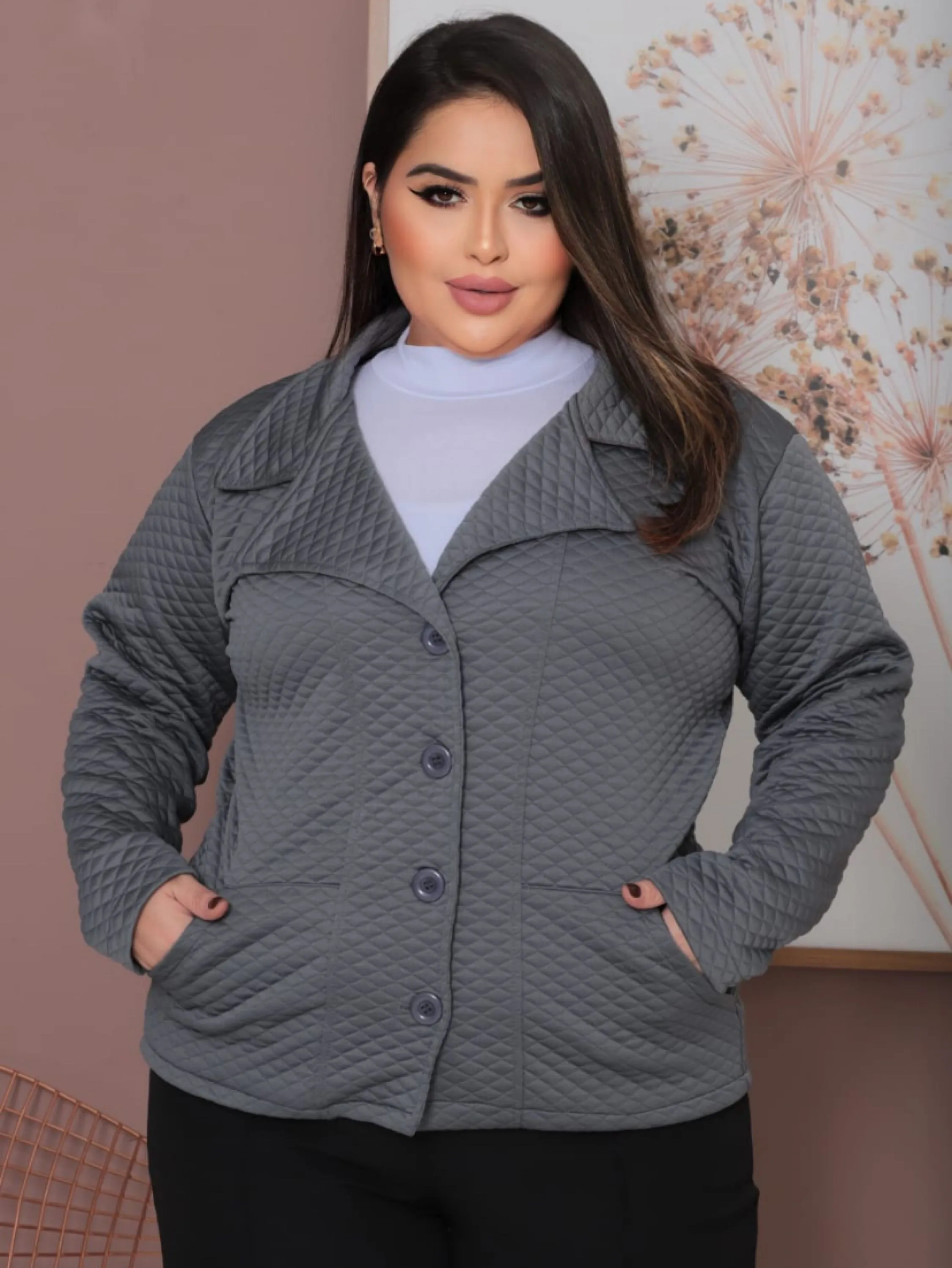 Jaqueta tecido matelace plus size