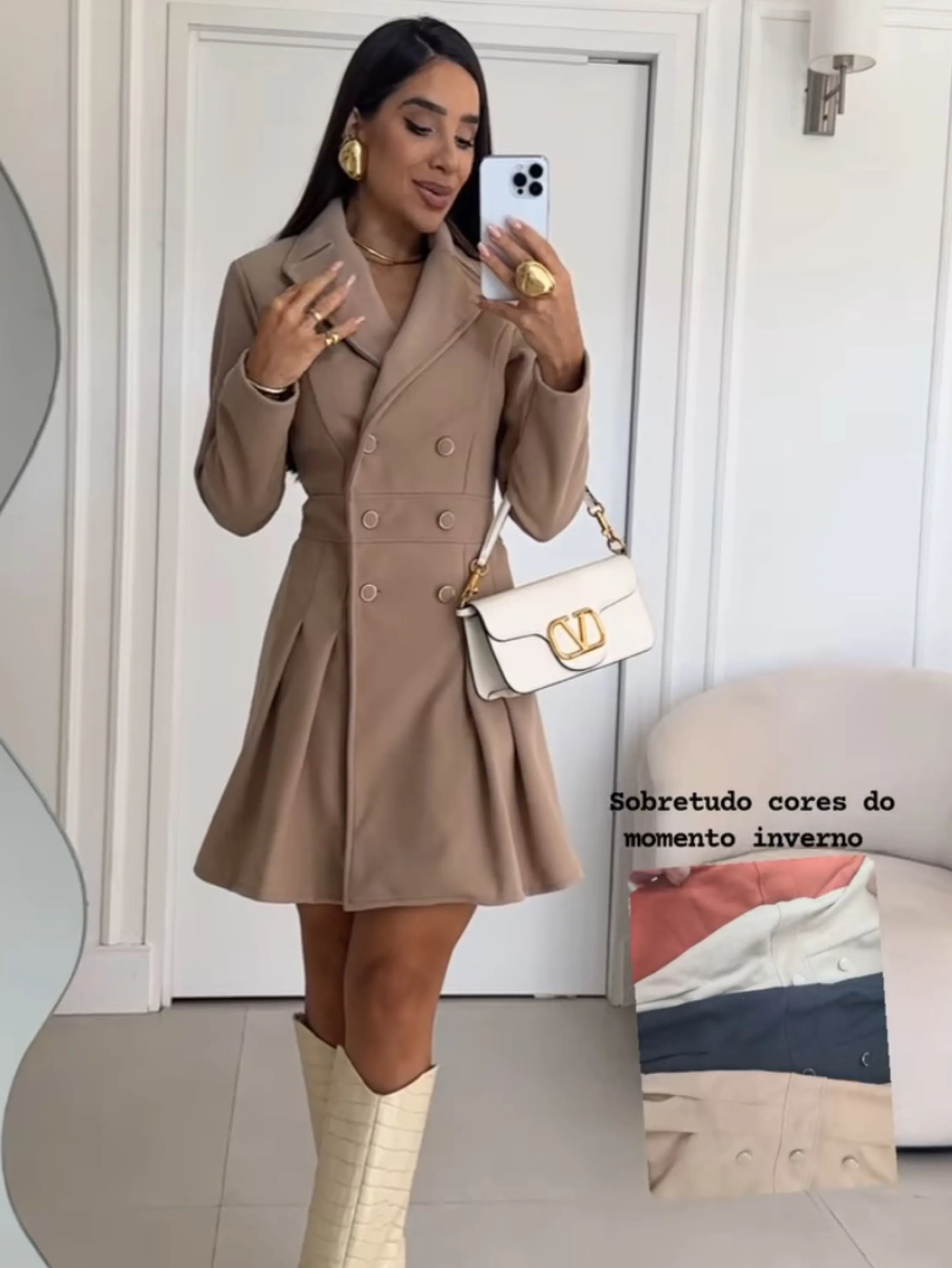 Casaco longo tecido lá batida