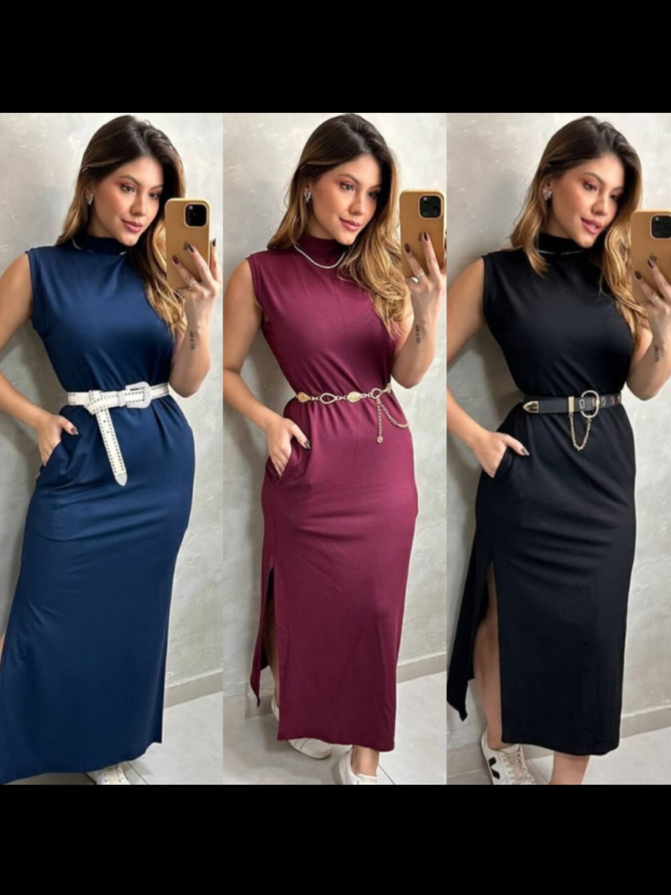 Vestido regata de gola tecido moletinho t/unico