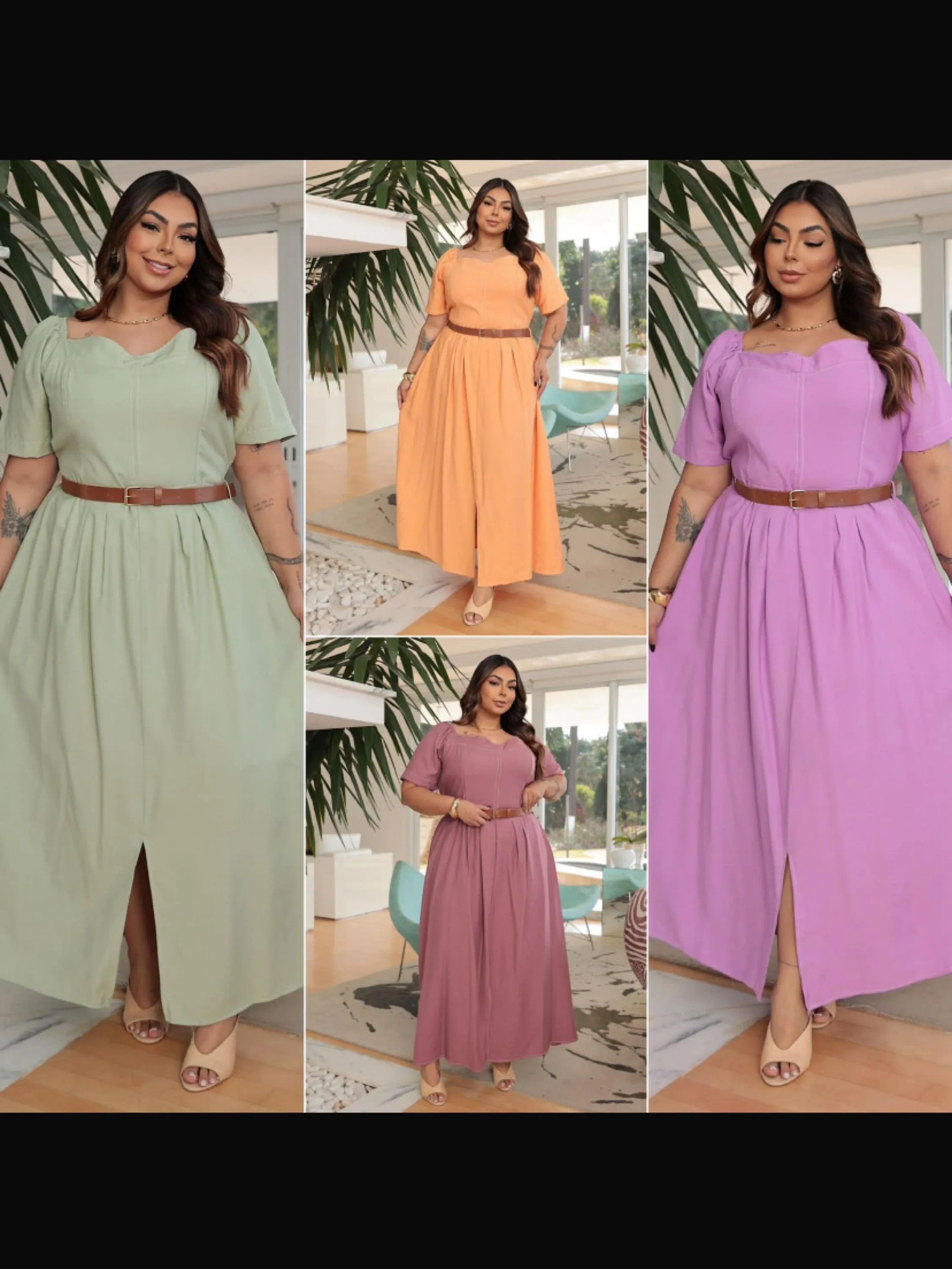 Vestido longo ,fenda frontal acompanha cinto PLUS SIZE