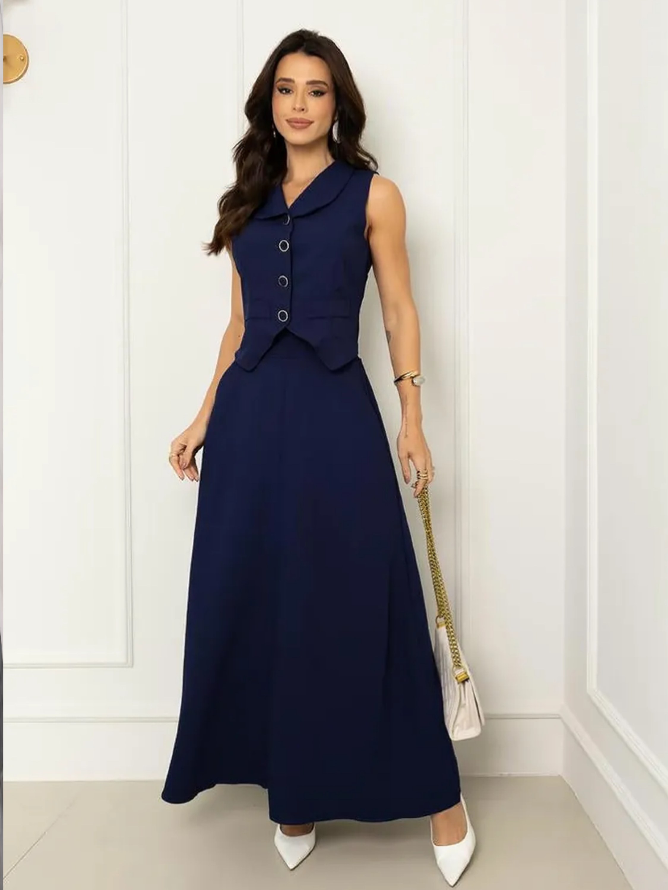 Conjunto saia longa e colete