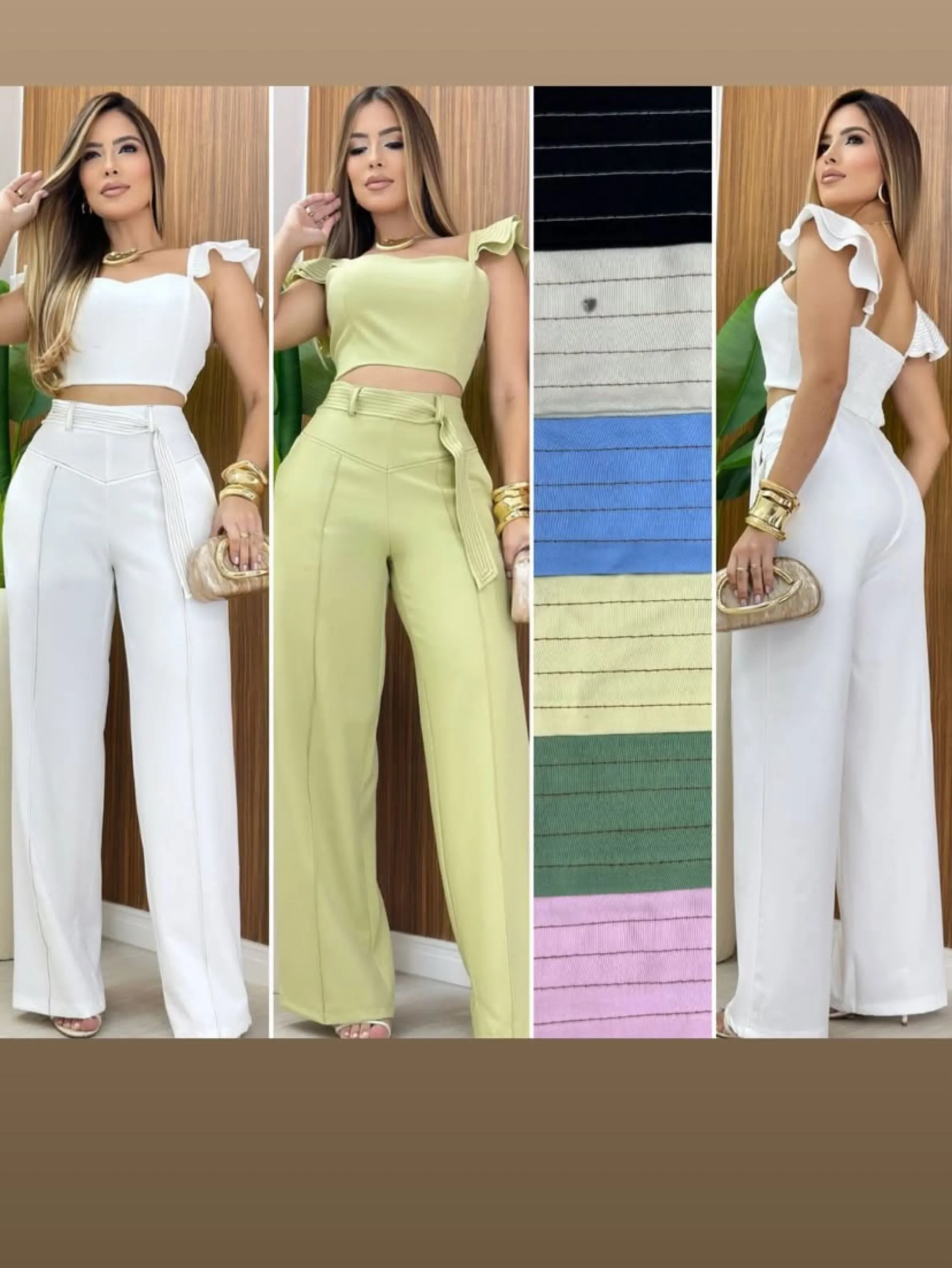 Conjunto Pantalona é cropped tecido marrante