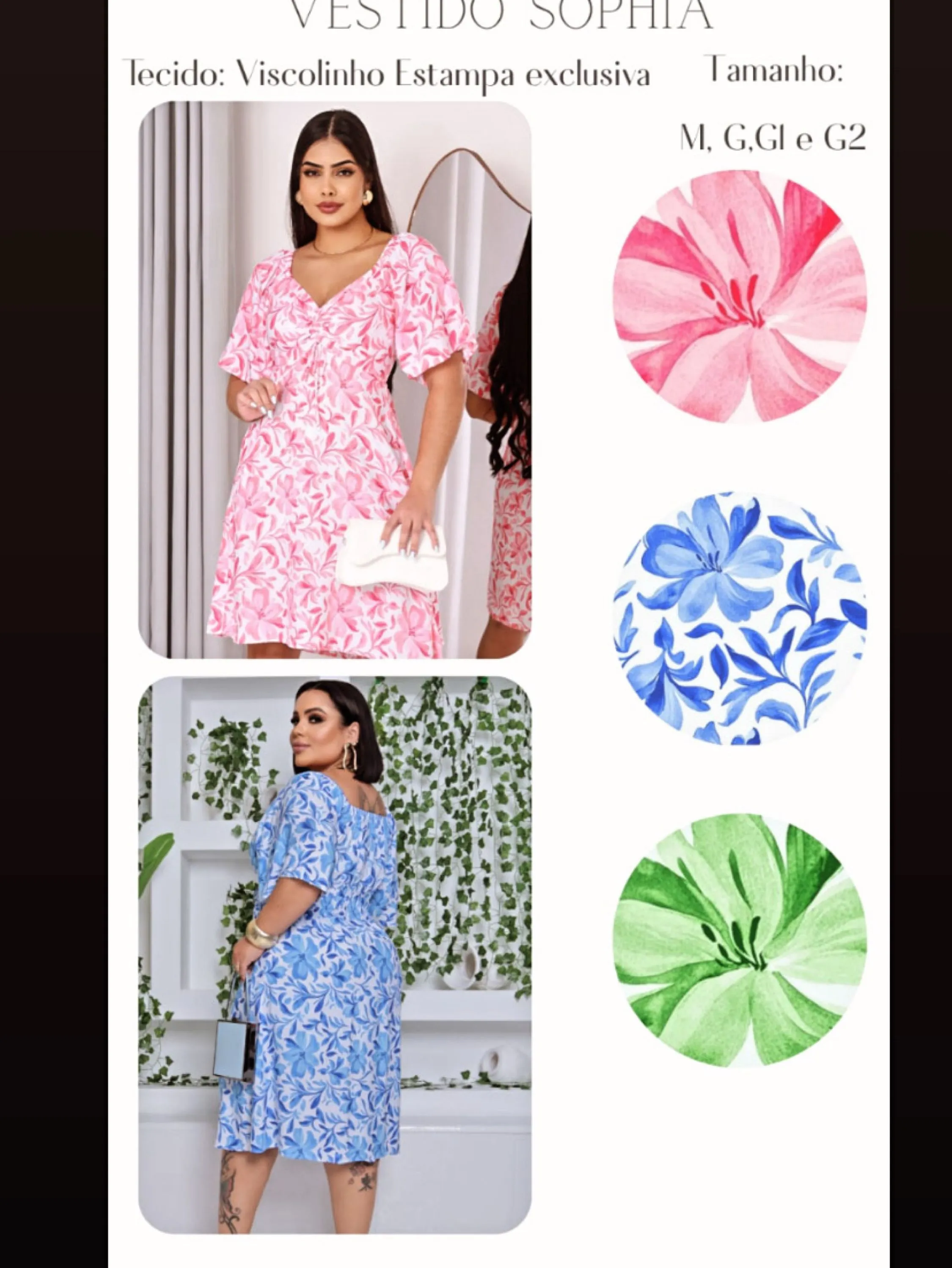 Vestido mídi estampado busto ajustável saia forrada