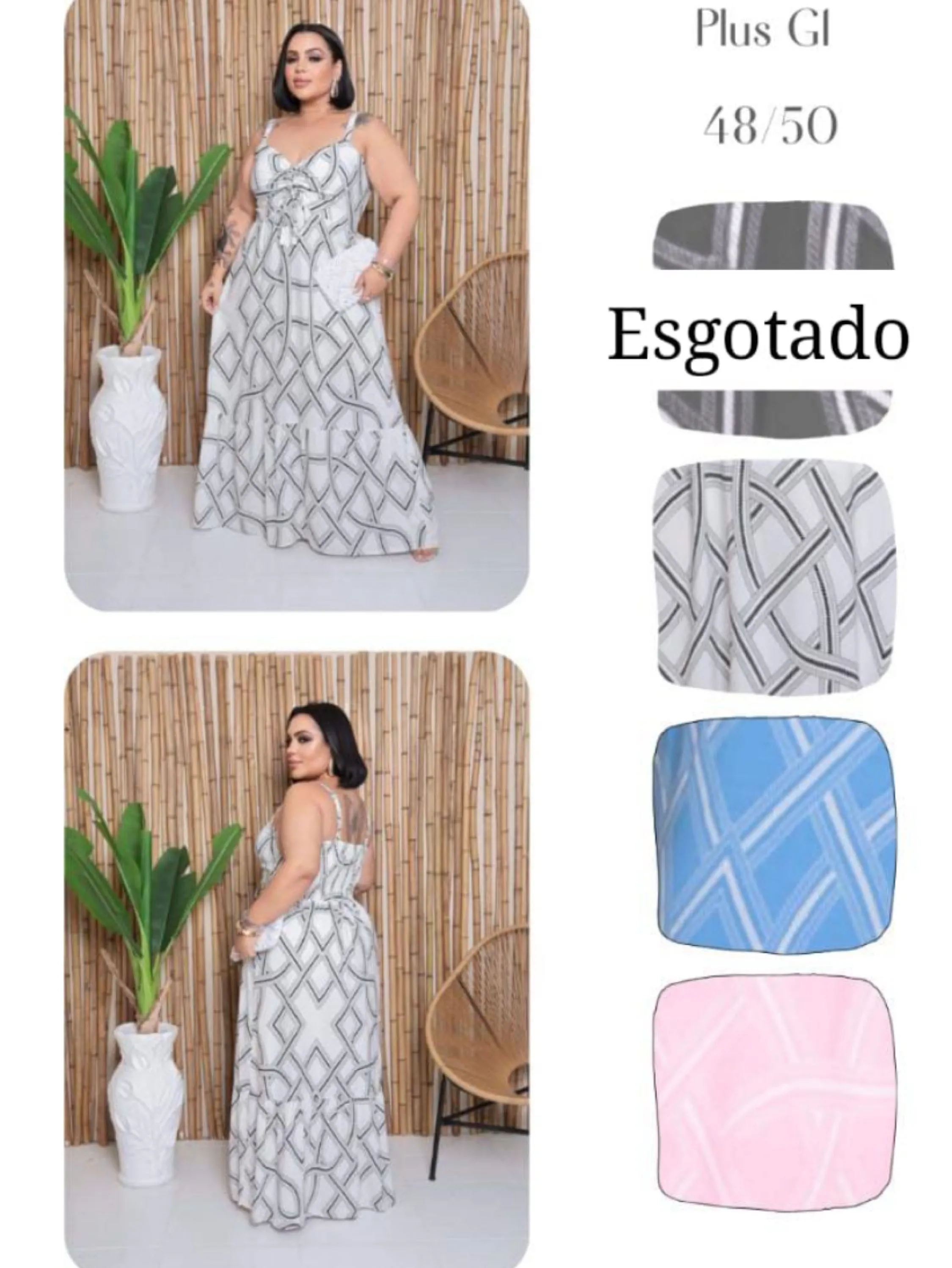 Vestido longo Clarice plus size com Borjo e saia forrada