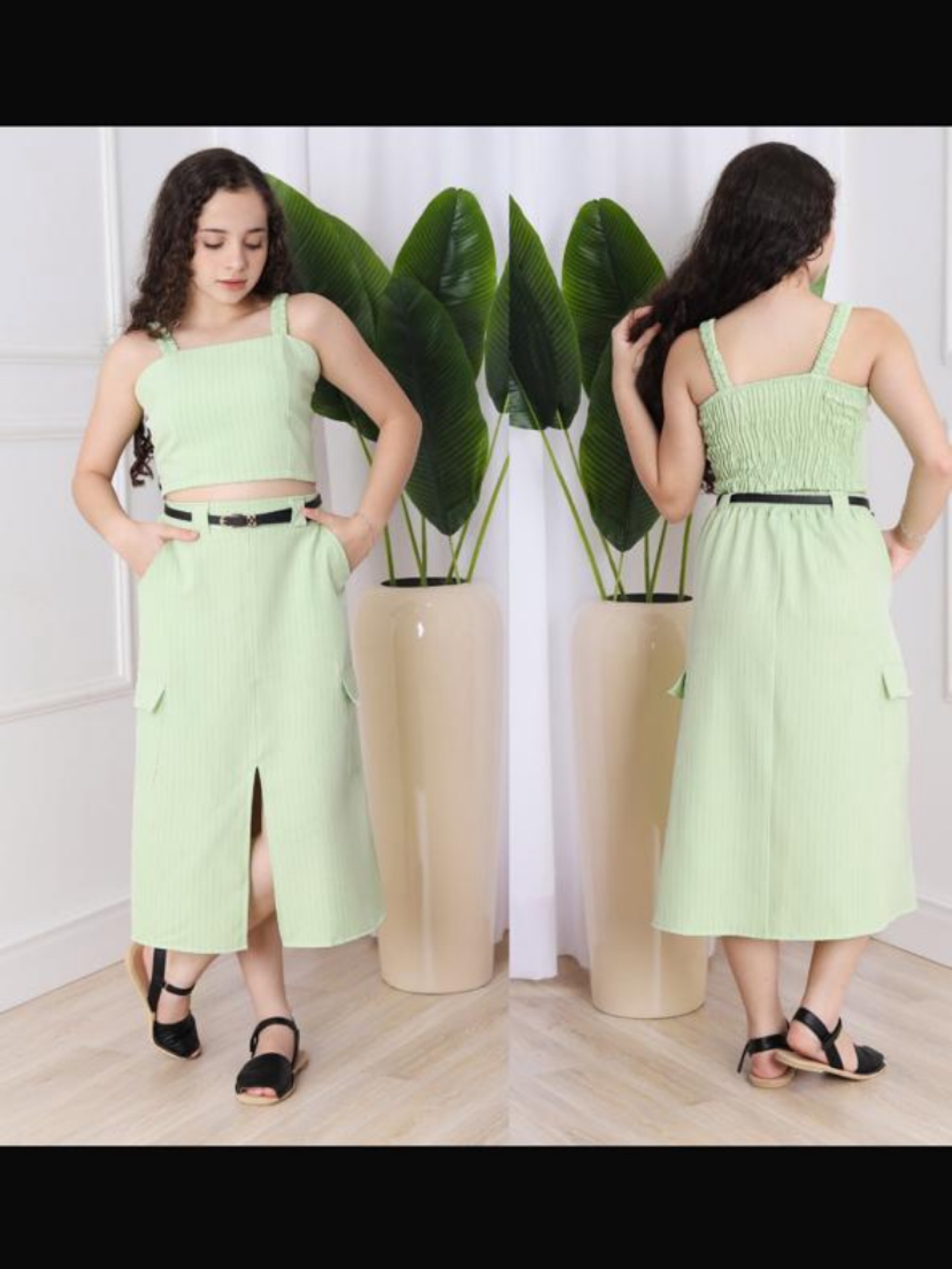 Conjunto saia cargo juvenil risca de Giz