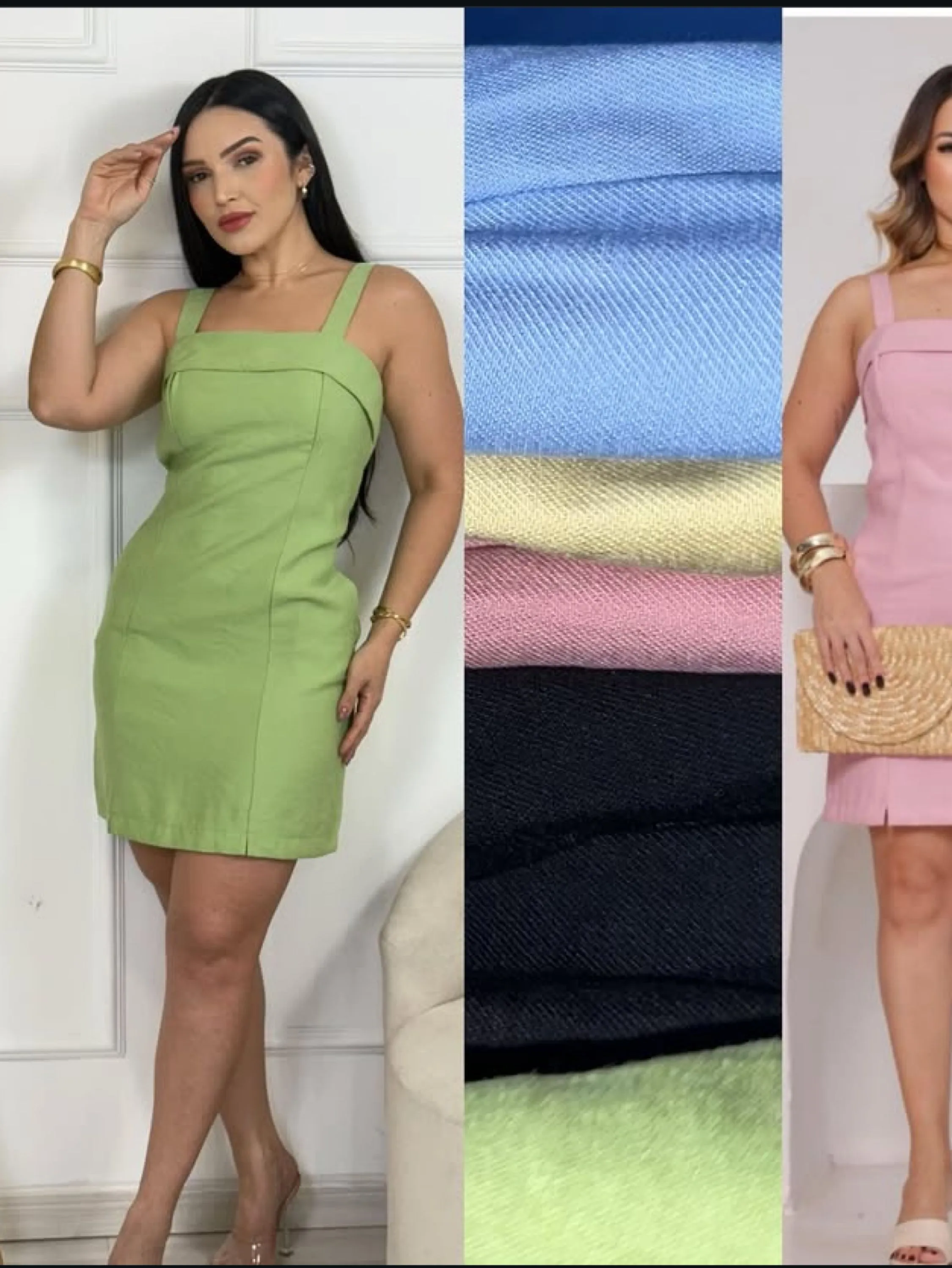 Vestido curto de alça com bolso tecido marrante