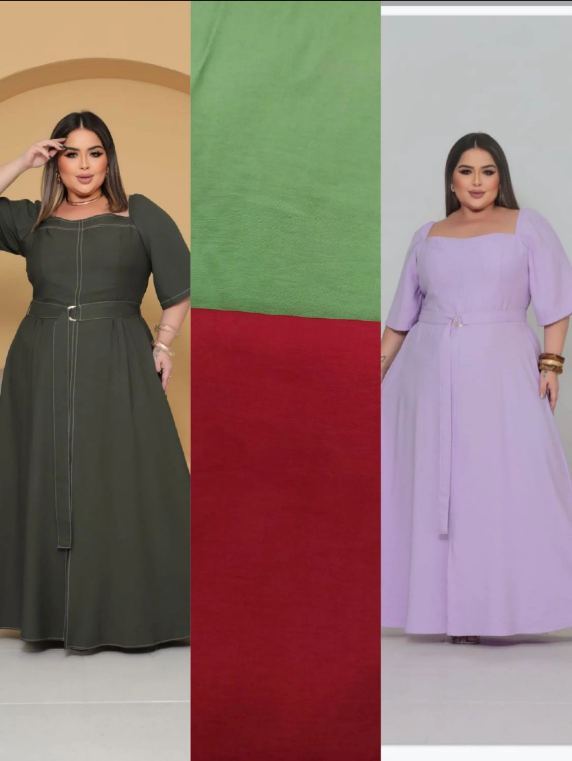 Vestido longo com cinto tecido marrante Plus size