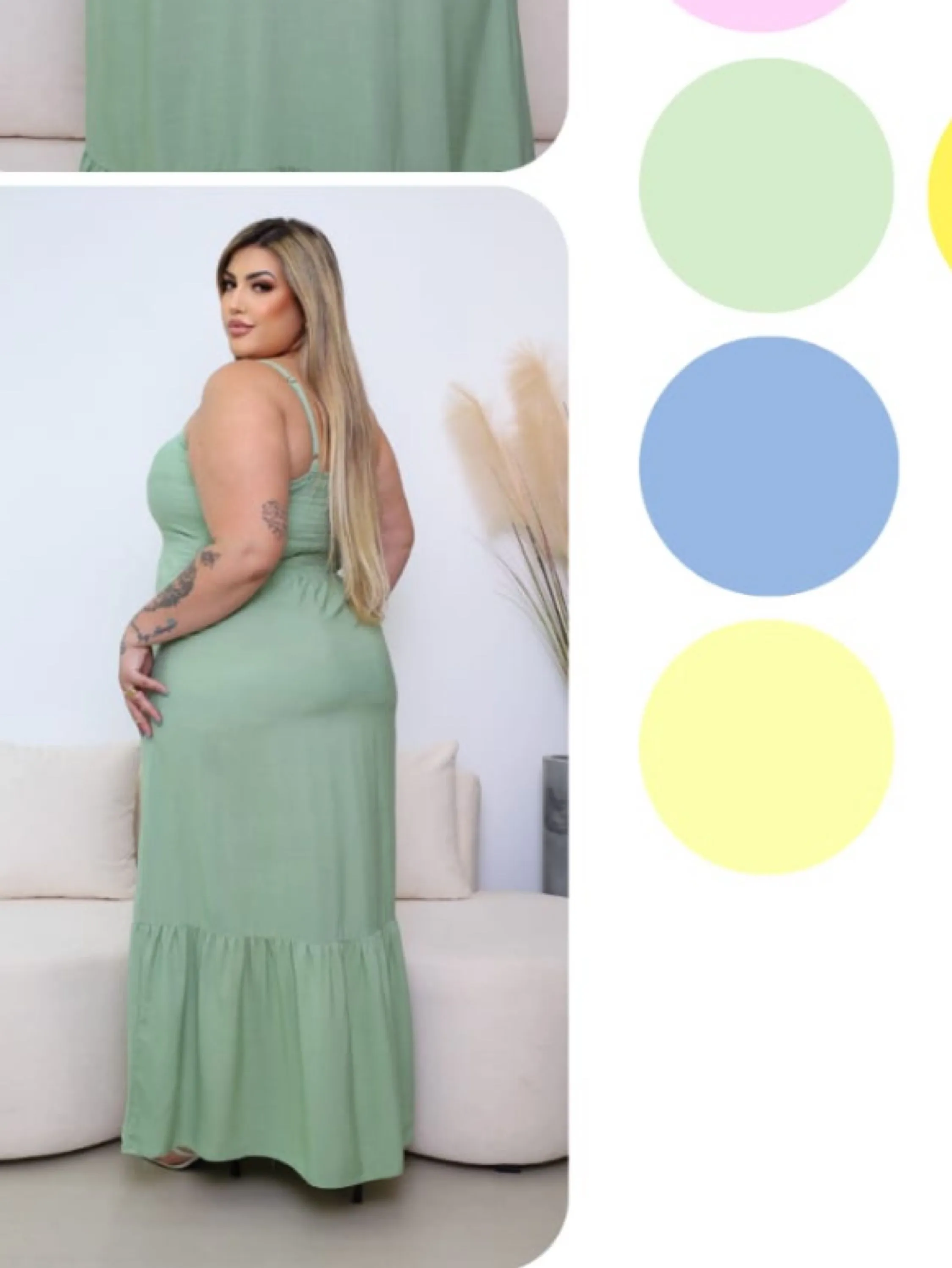 Vestido longo Clarice plus size com Borjo e saia forrada