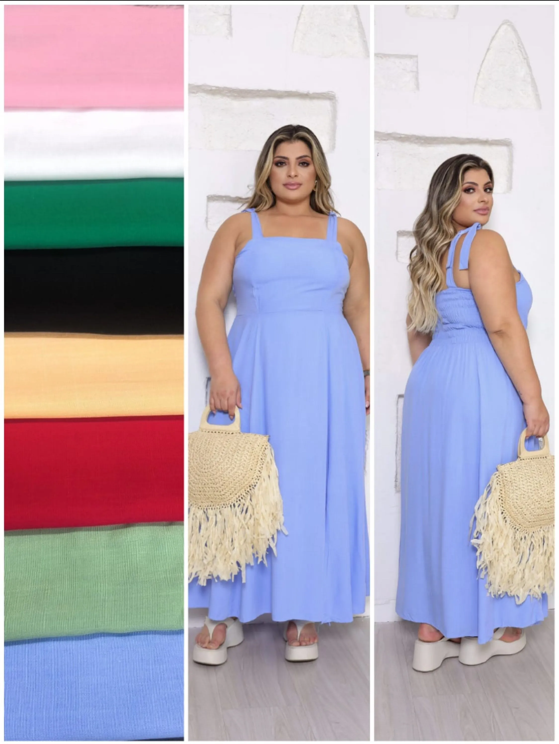 Vestido longo com alças de amarrar plus size