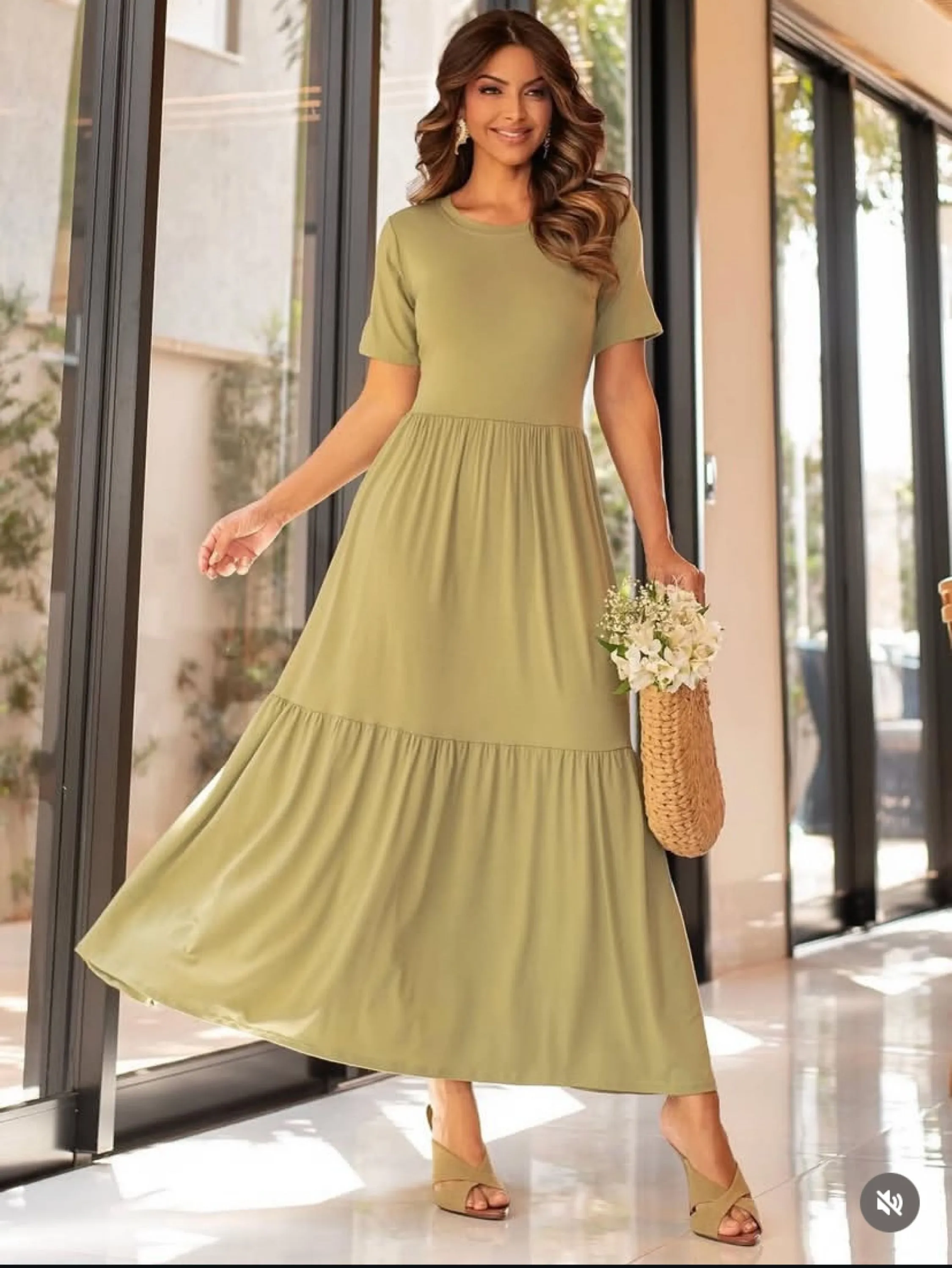 Vestido longo de manguinha gola careca ,tecido viscolycra