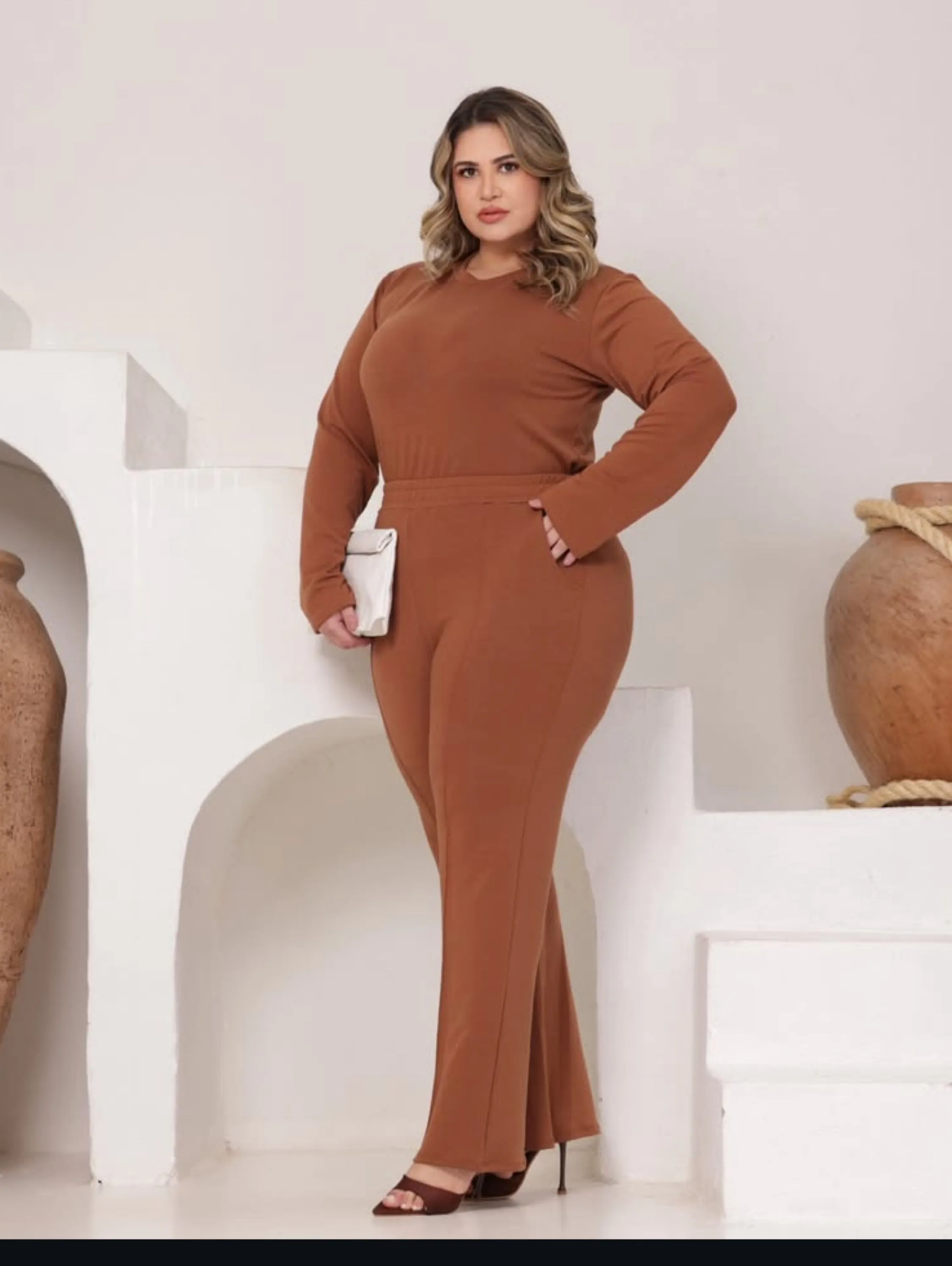 Conjunto pantalona e manga longa PLUS SIZE tecido Moletinho