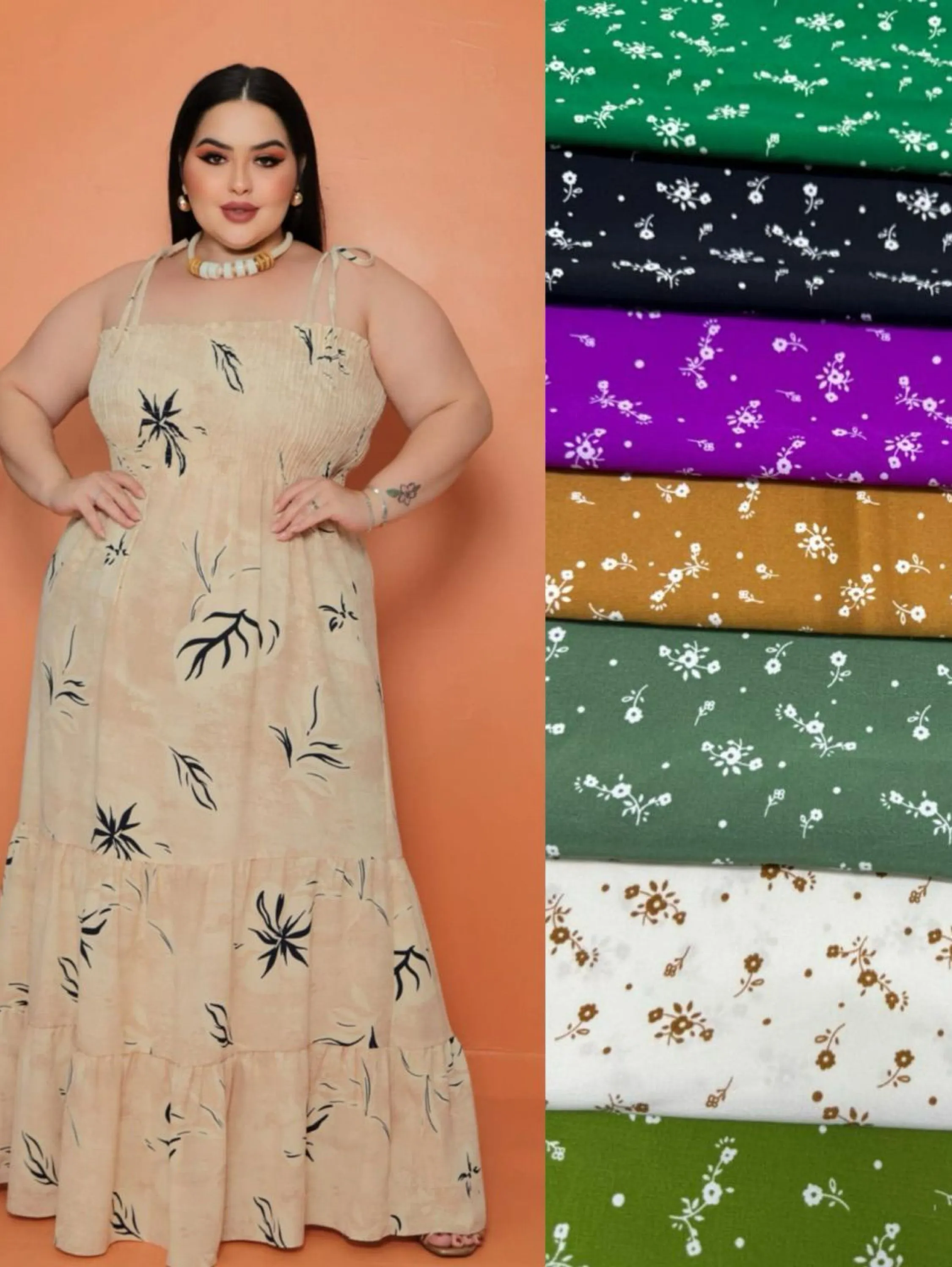 Vestido longo plus size  estamoado size tecido  Duna linho tamanho único veste até 52 ( All 6)