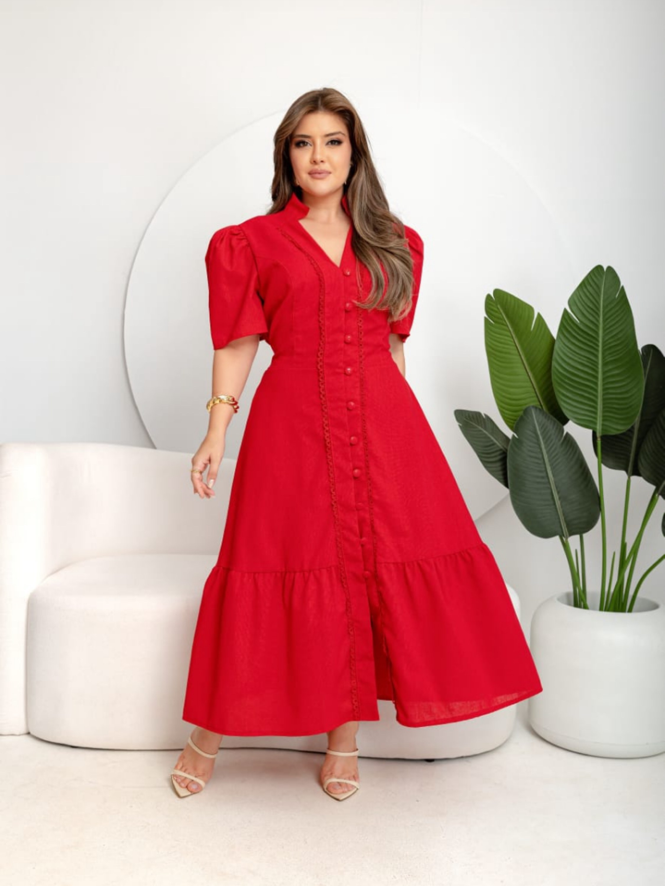 Vestido longuete manga princesa