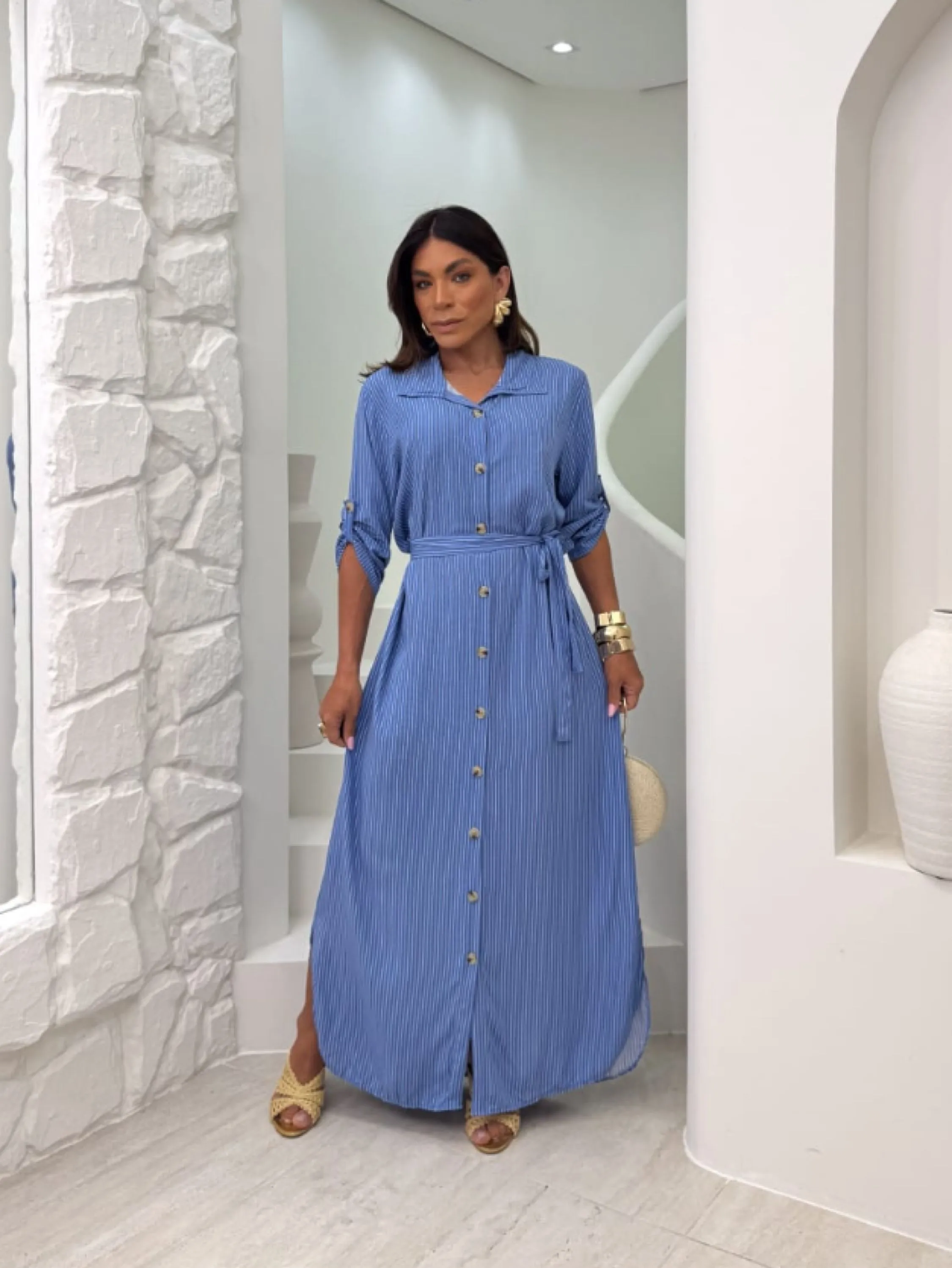 Chamise longa listrada pontilhada