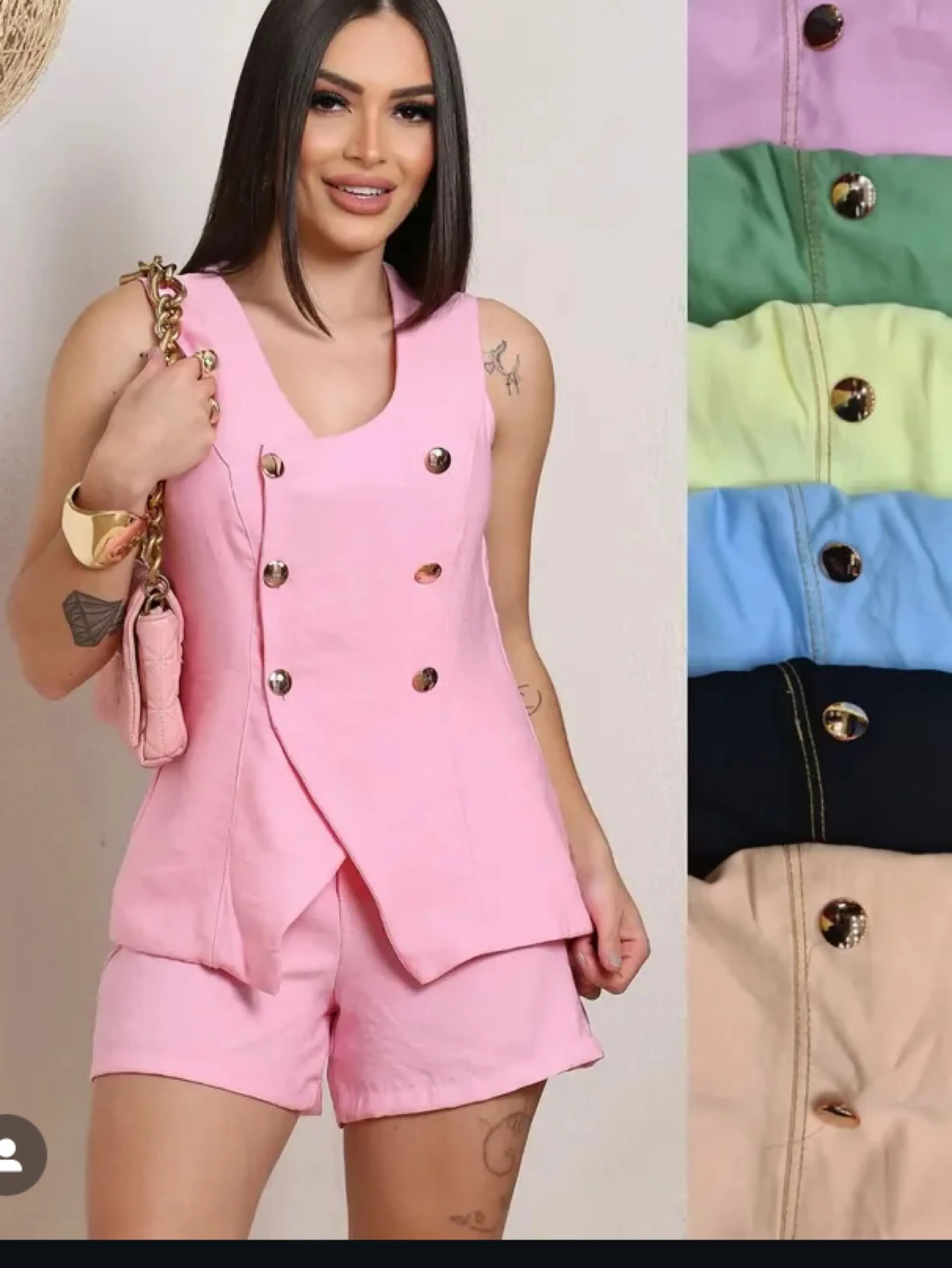 Macaquinho shorts com zíper na lateral adaptado c/colete