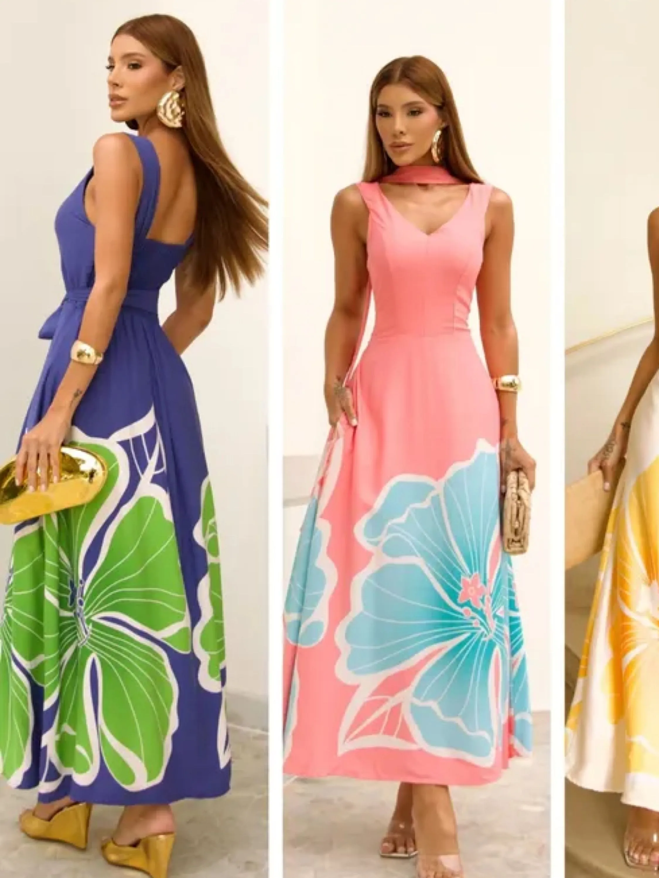 Vestido longuete estampado de alças largas