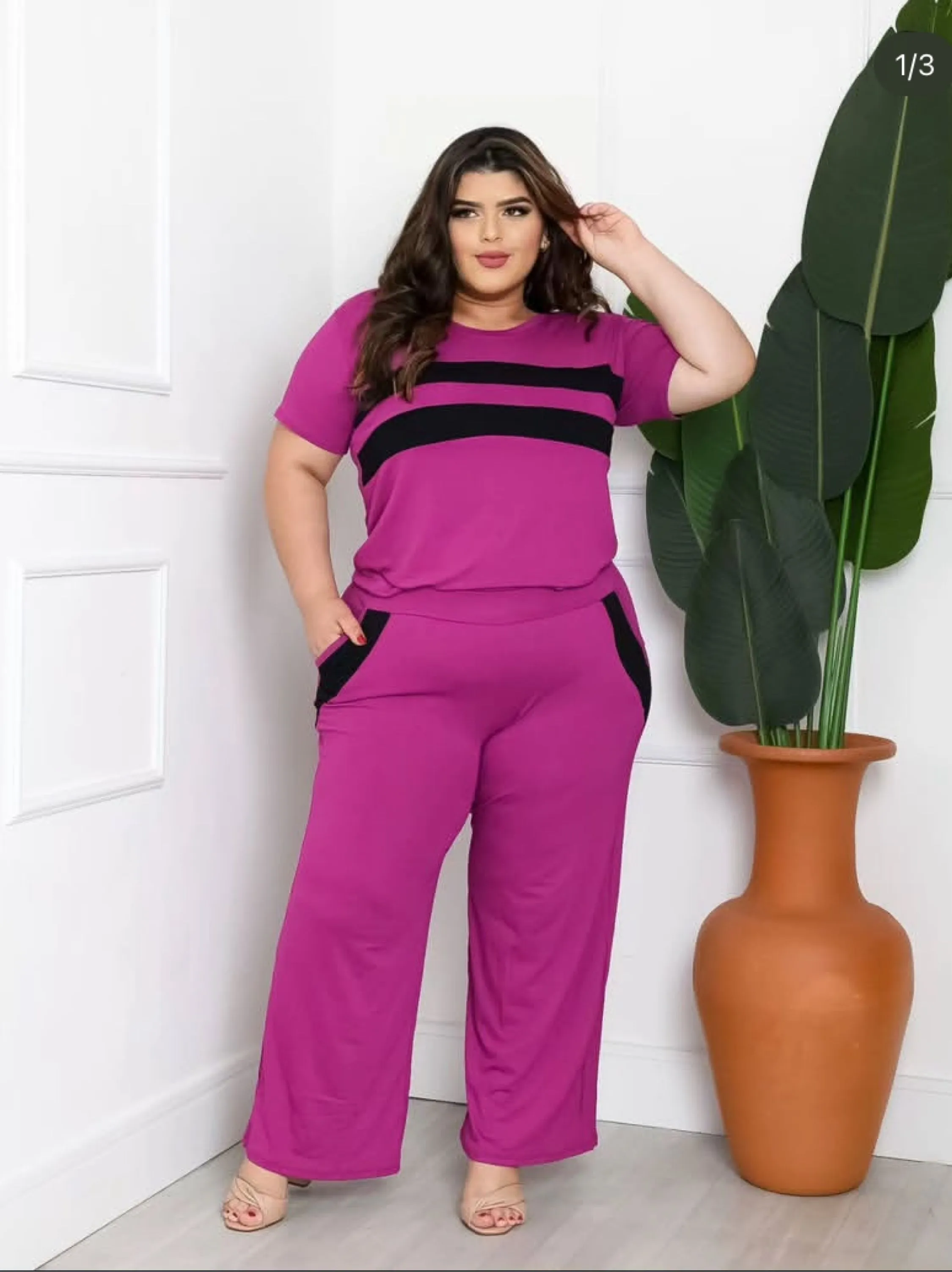 Conjunto pantalona e blusa plus size tecido viscolycra