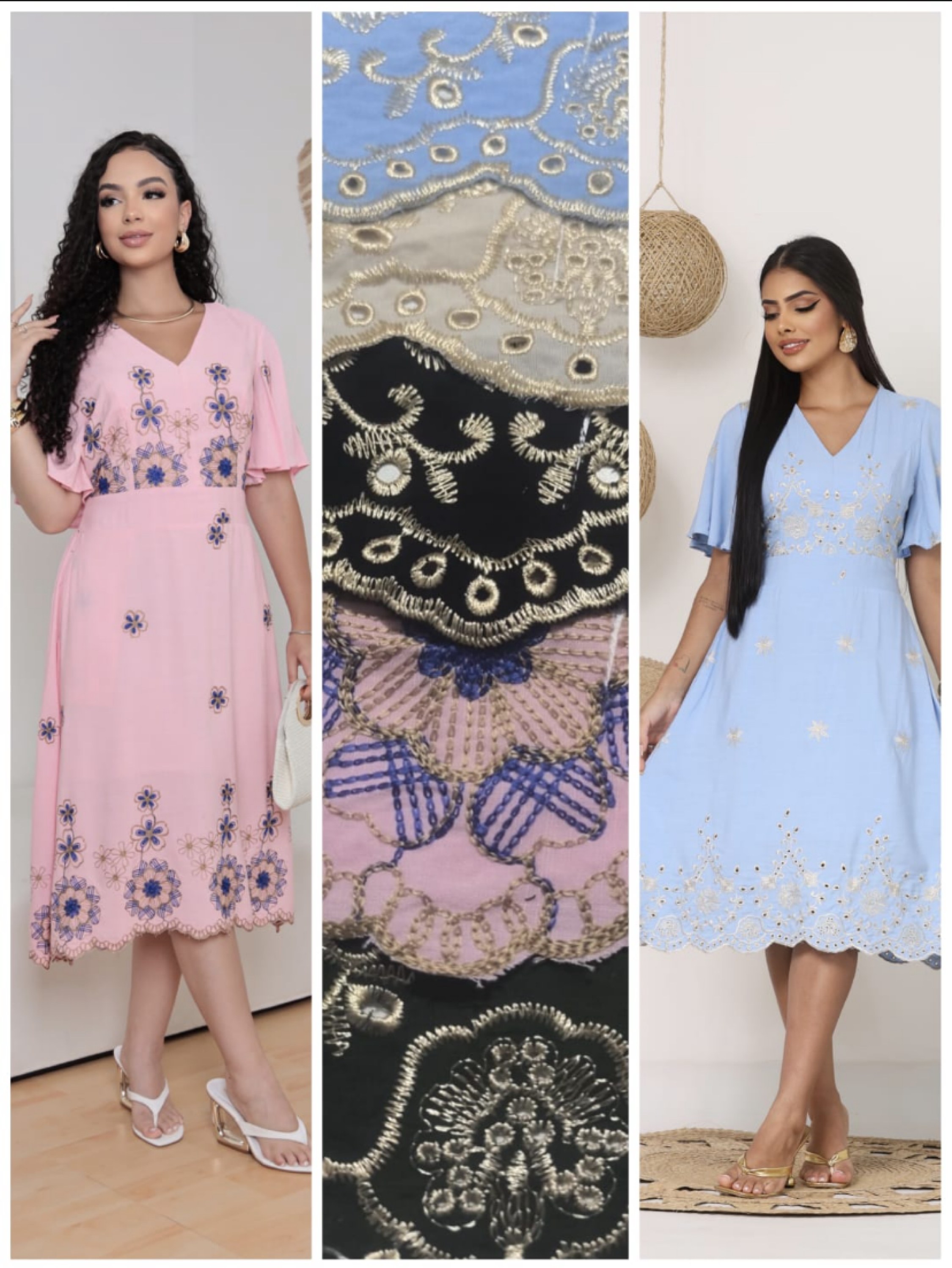 Vestido mídi Lorena slim bordado