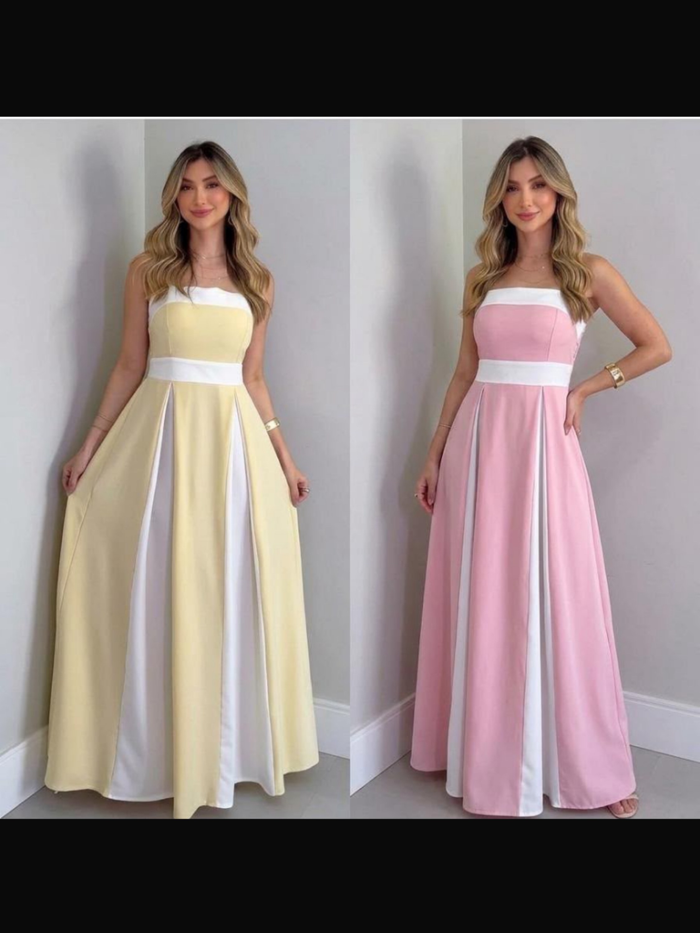Vestido longo bicolor
