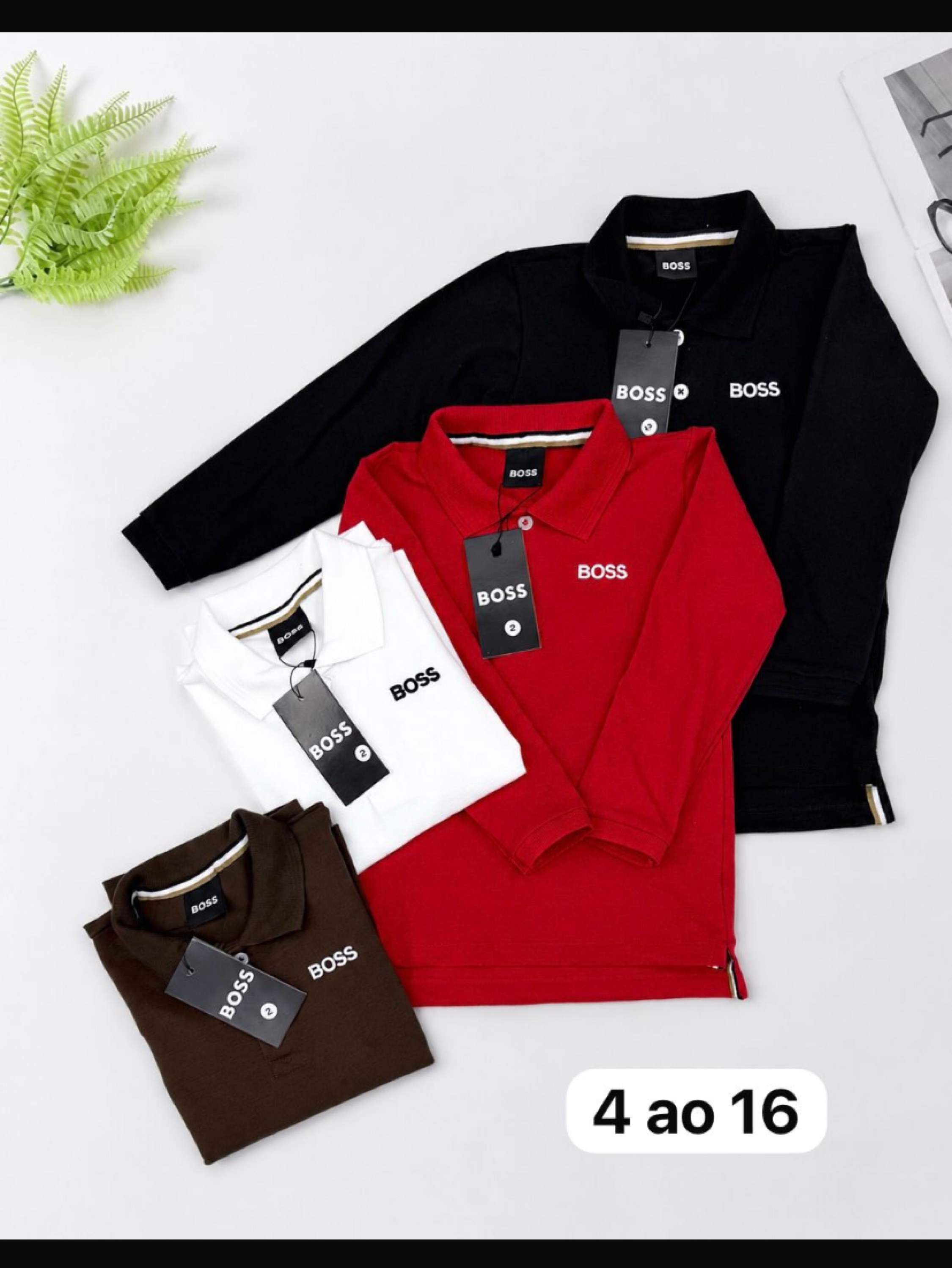 Camiseta Polo Boss manga longa infantil/juvenil