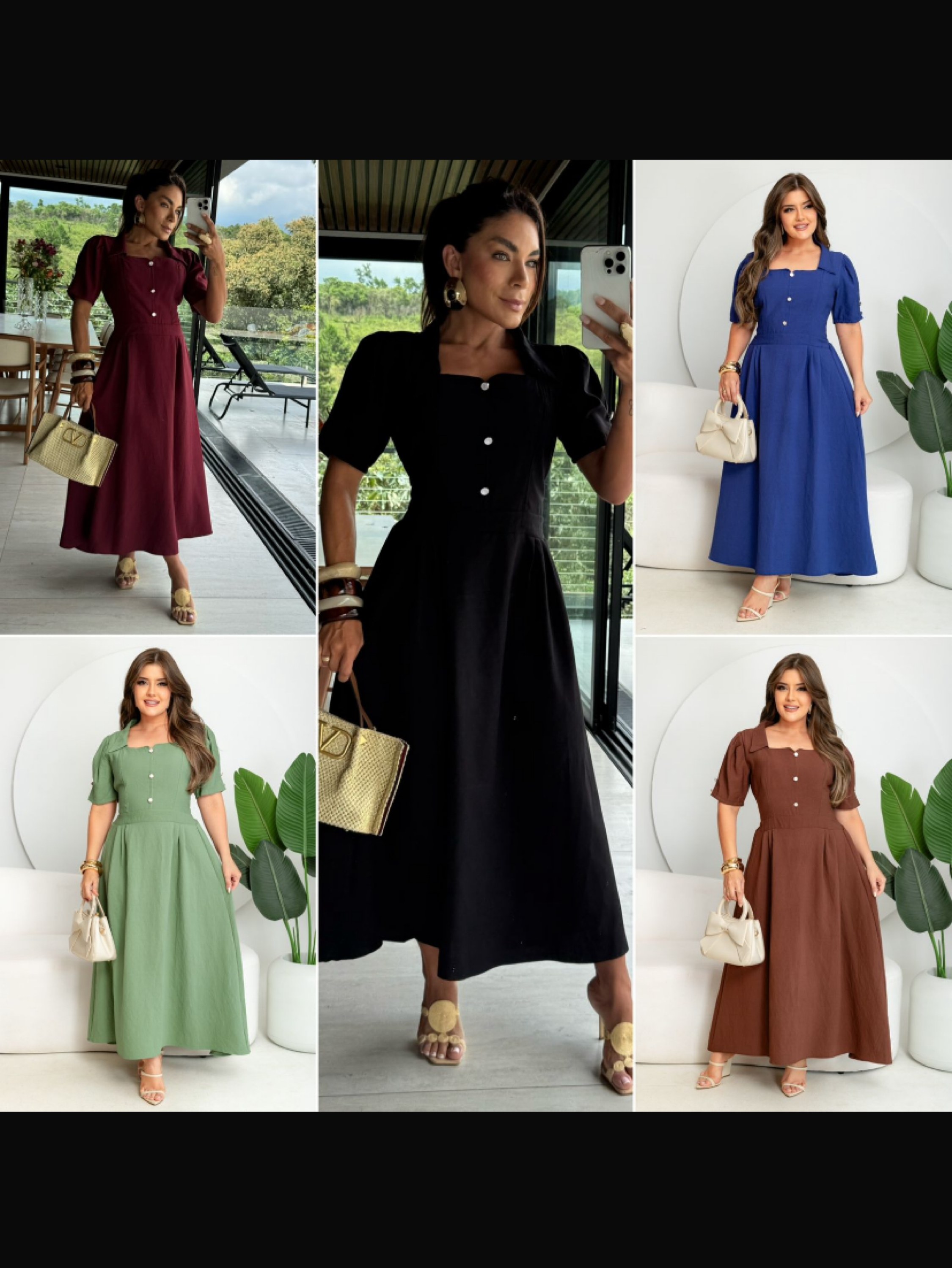 Vestido mídi com gola e botões no busto slim branco