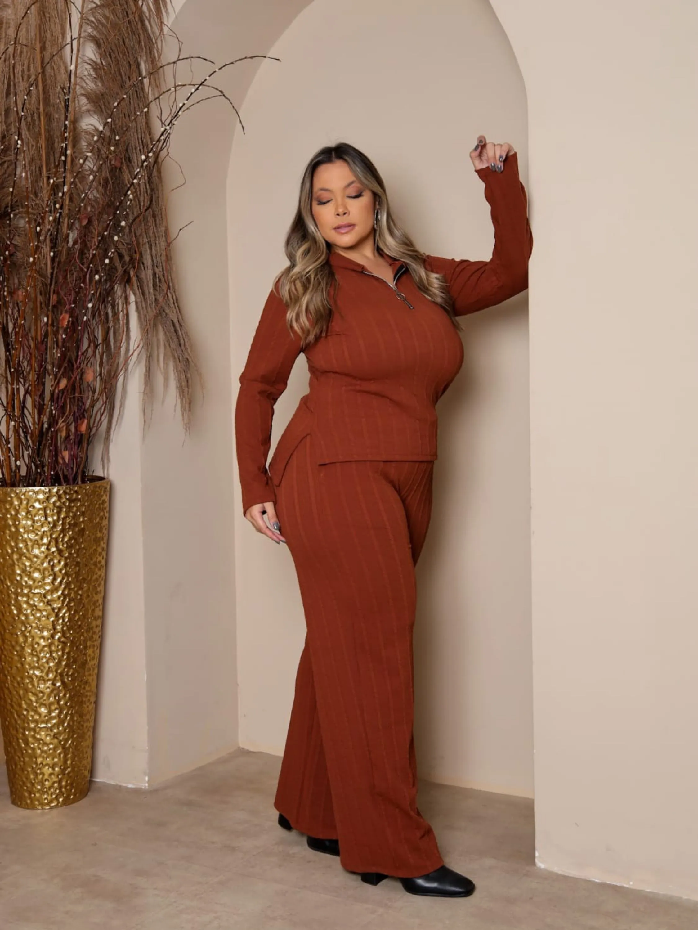 Conjunto Pantalona e manga longa gola c/ziper PLUS SIZE