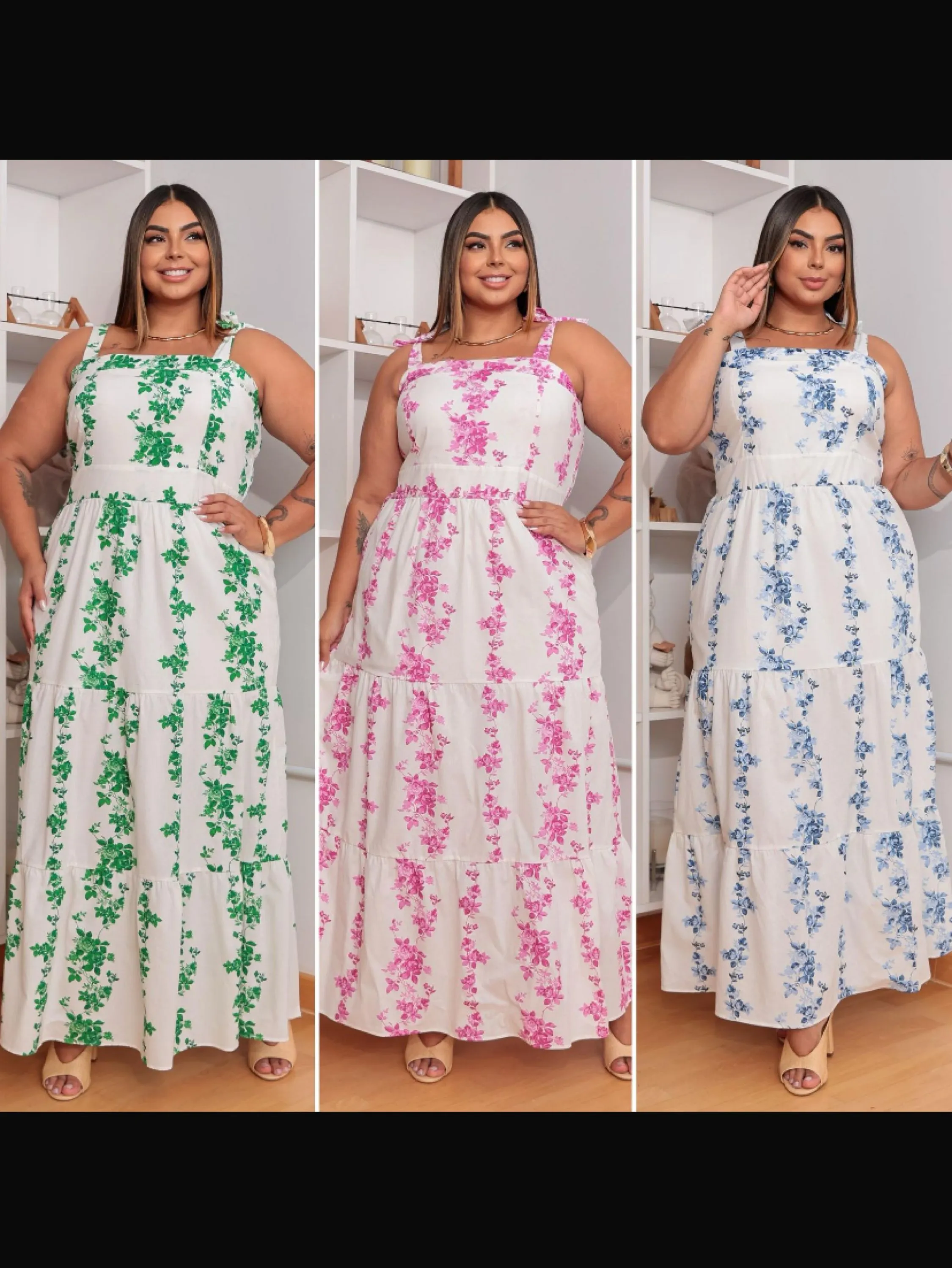 Vestido longo forrado ,alças de amarrar PLUS SIZE