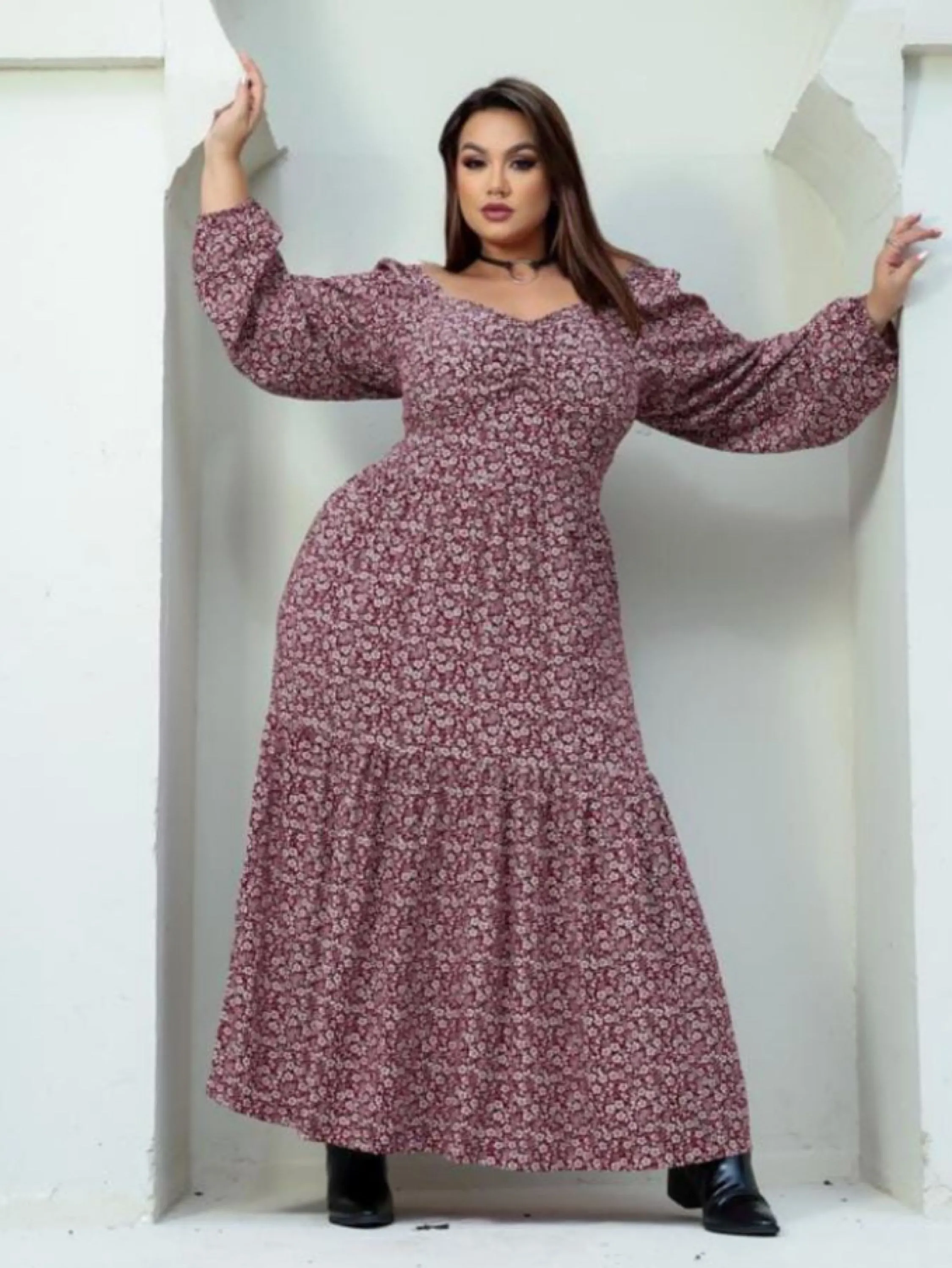 Vestido longo manga princesa Plus size