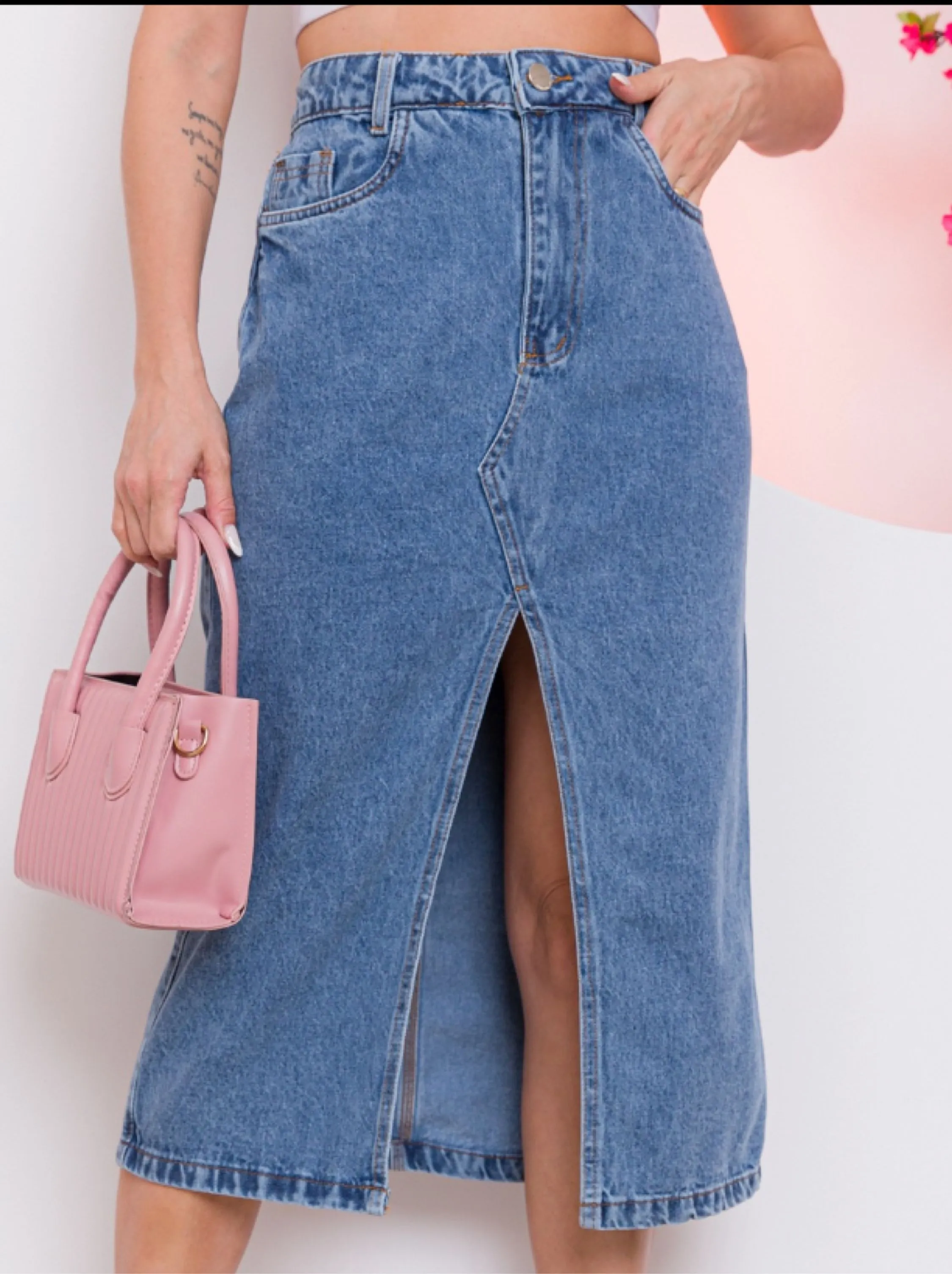 Saia mídi jeans