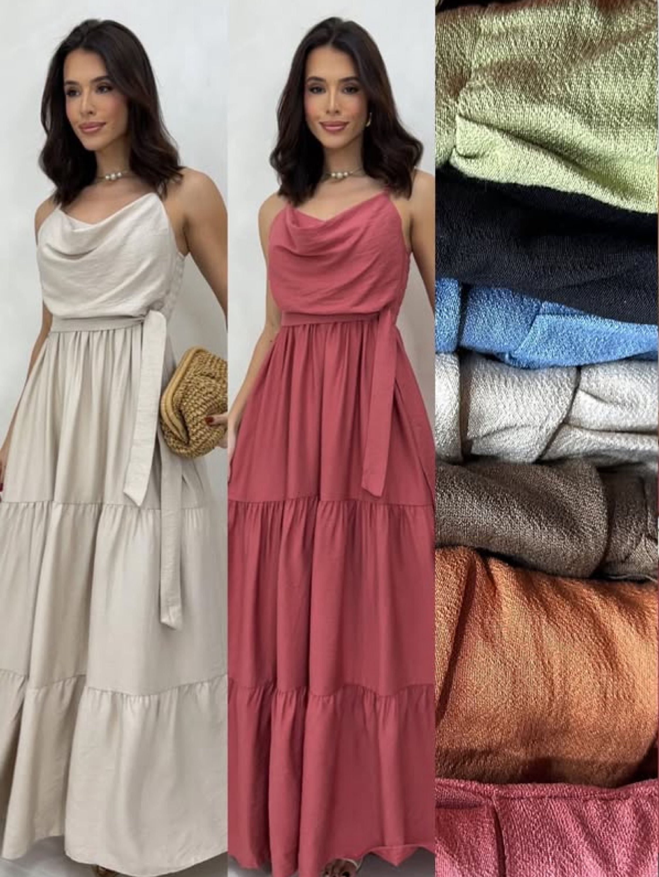 Vestido longo de alcinha tecido viscomida