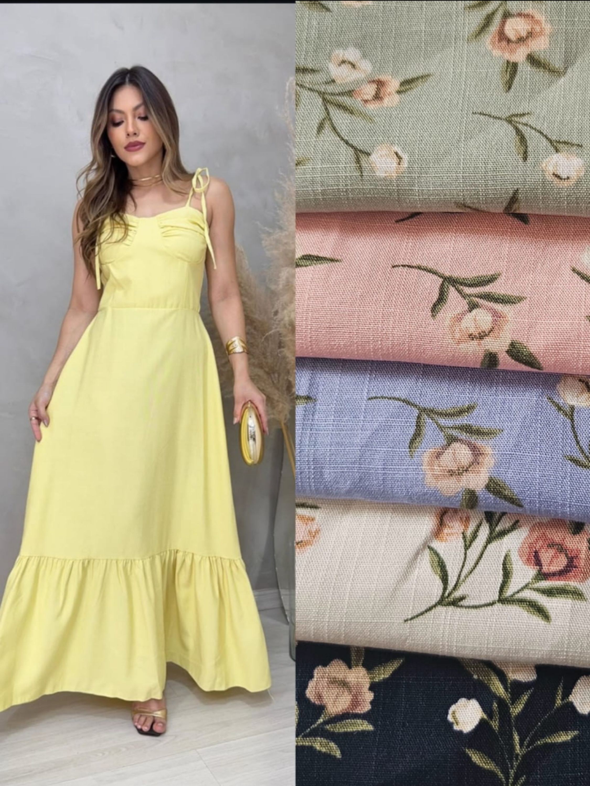 Vestido longo frente única floral