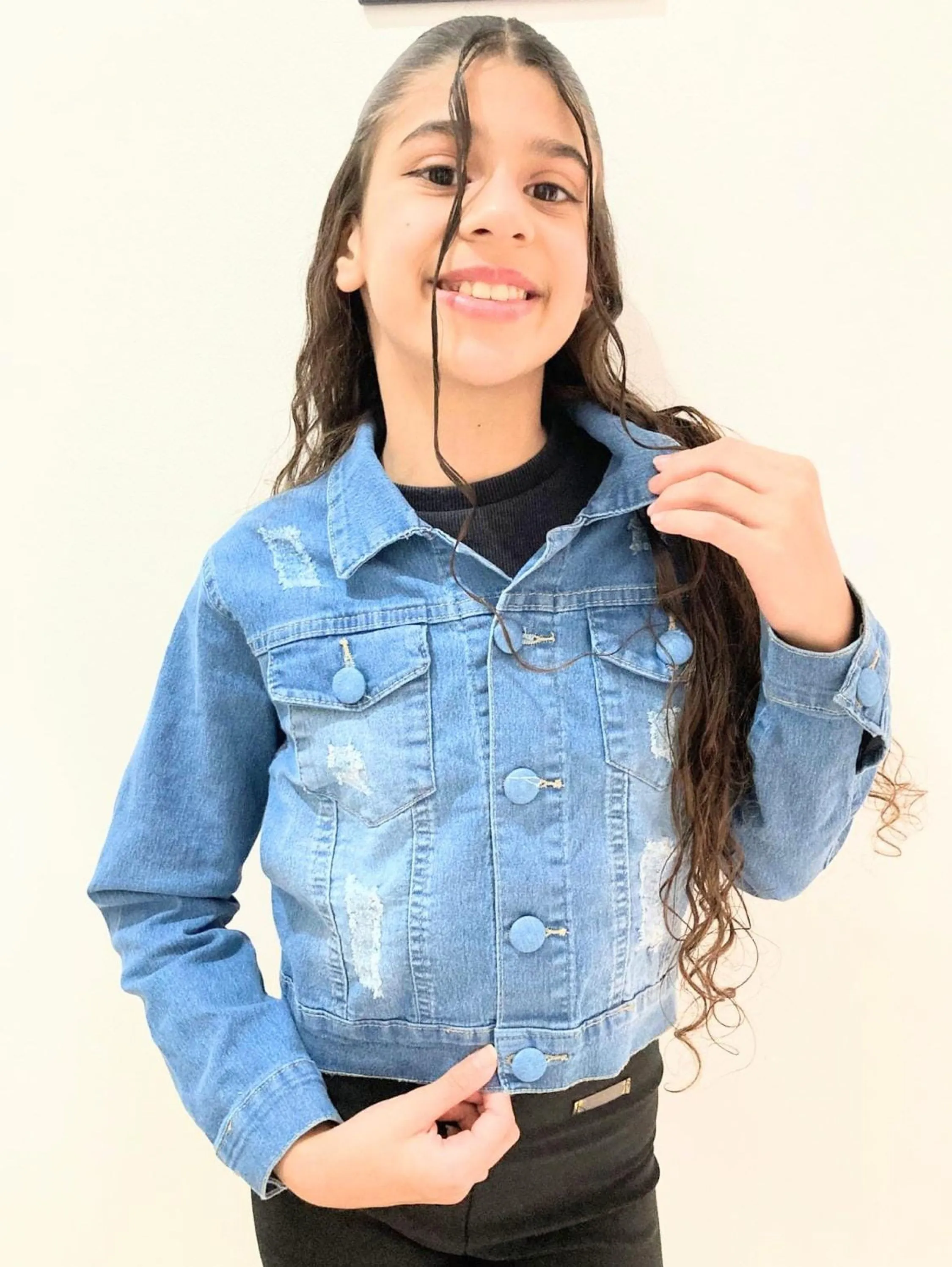 Jaqueta jeans com lycra juvenil