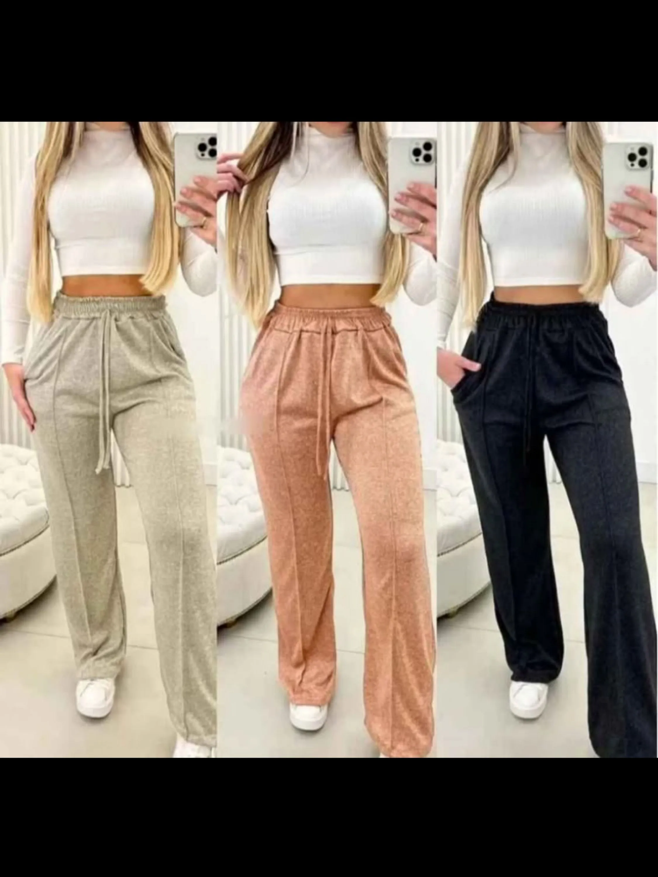 Calça pantalona tecido Lanzinha tamanho único veste até 42