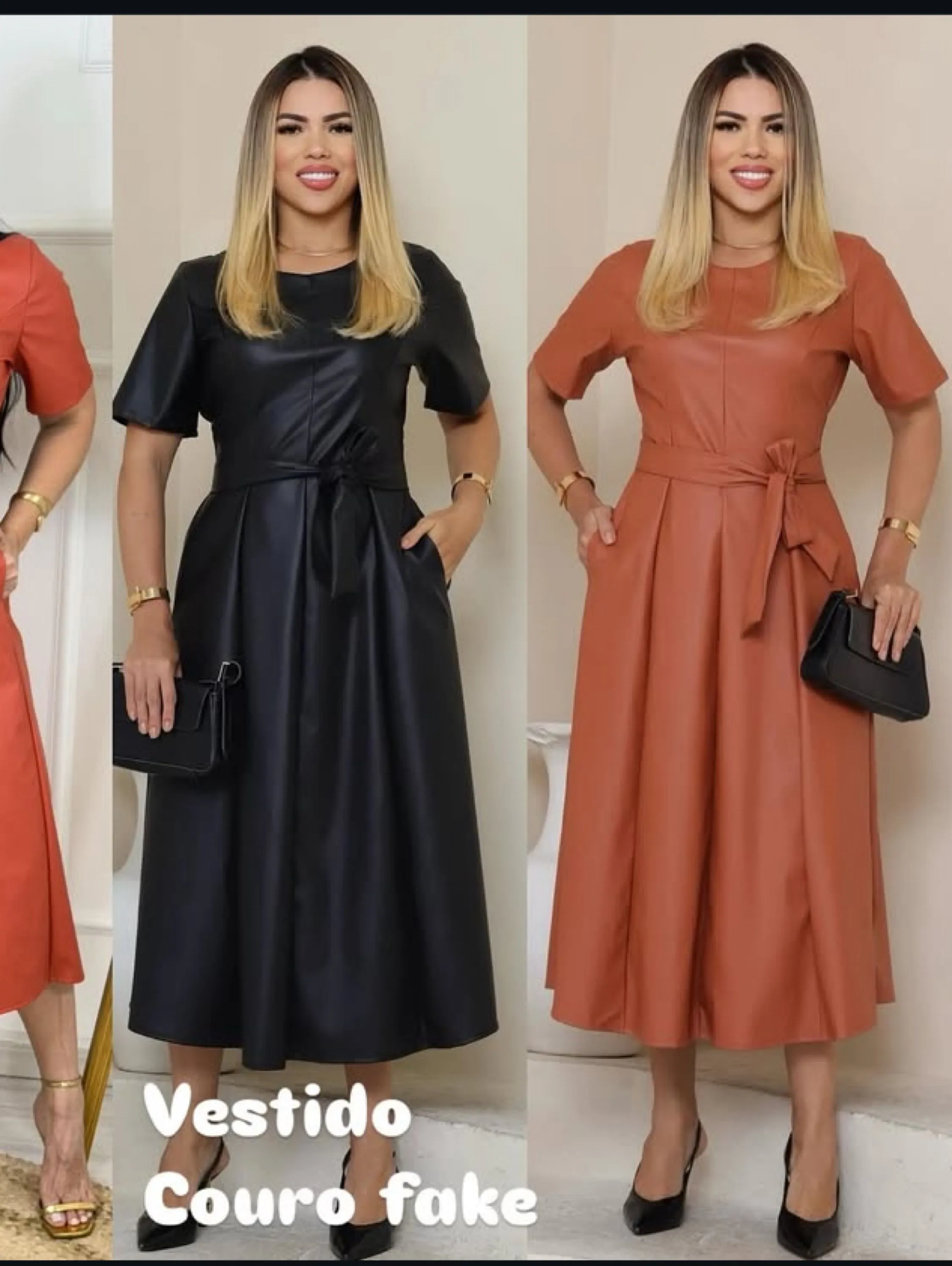 Vestido midi tecido courino tamanho único veste até 42