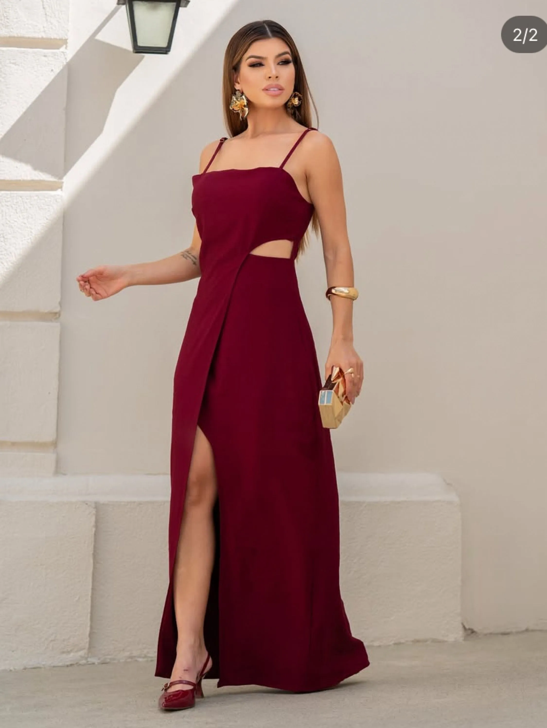 Vestido longo de alcinha com regulador tecido sensorial