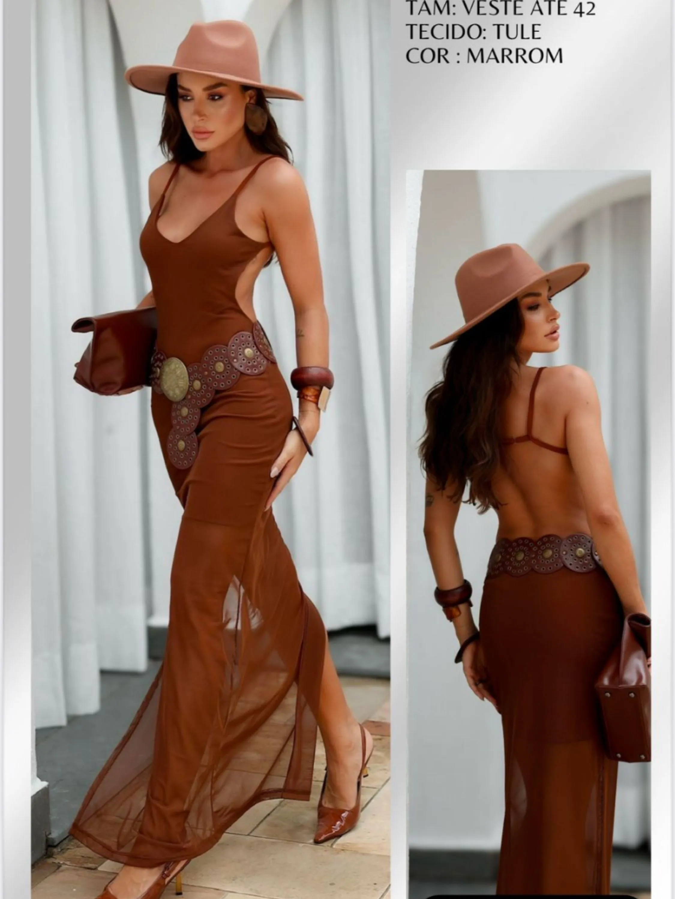 Vestido Essência longo tecido tule forrado