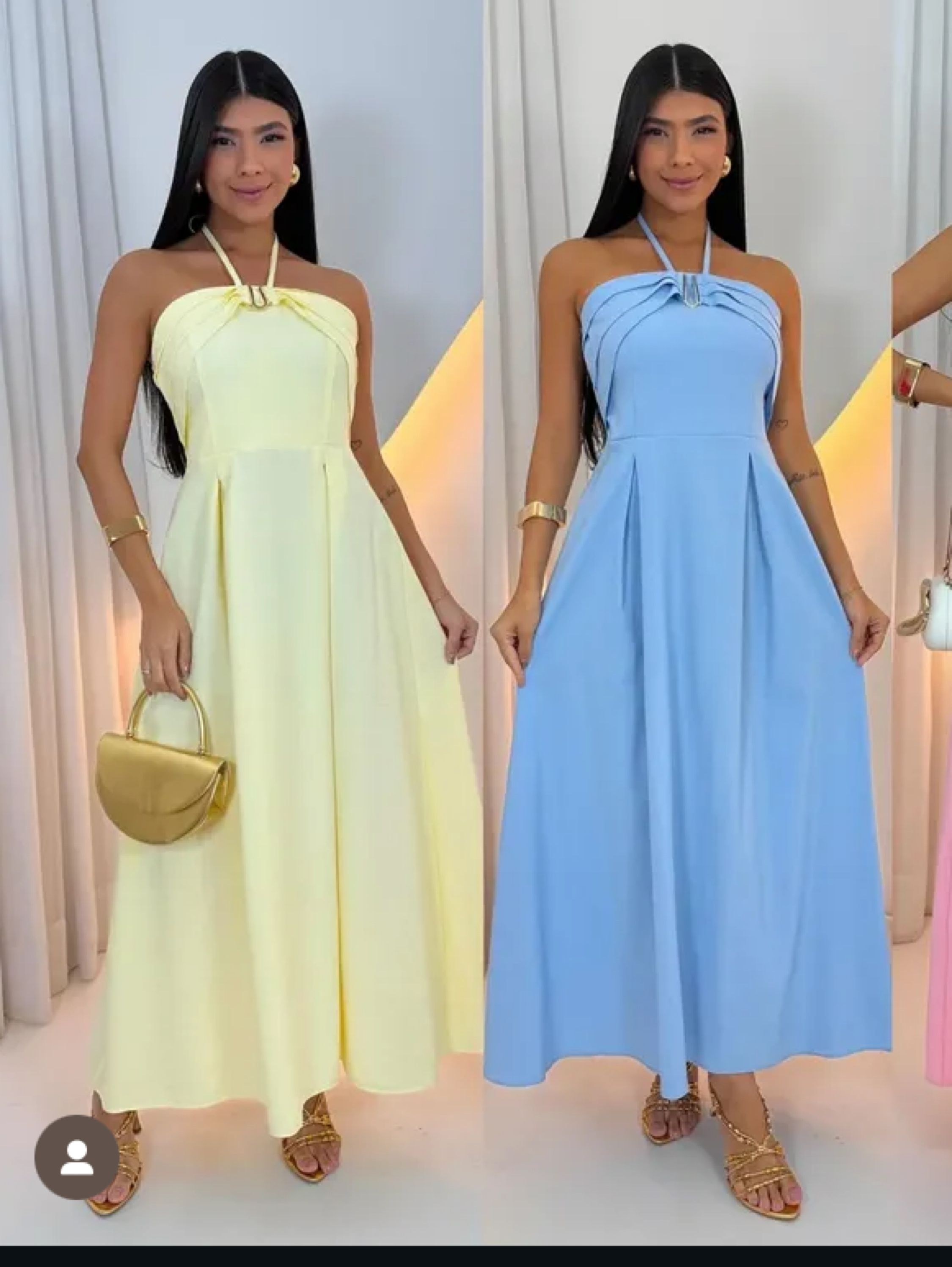 Vestido longuete frente única com detalhe no busto