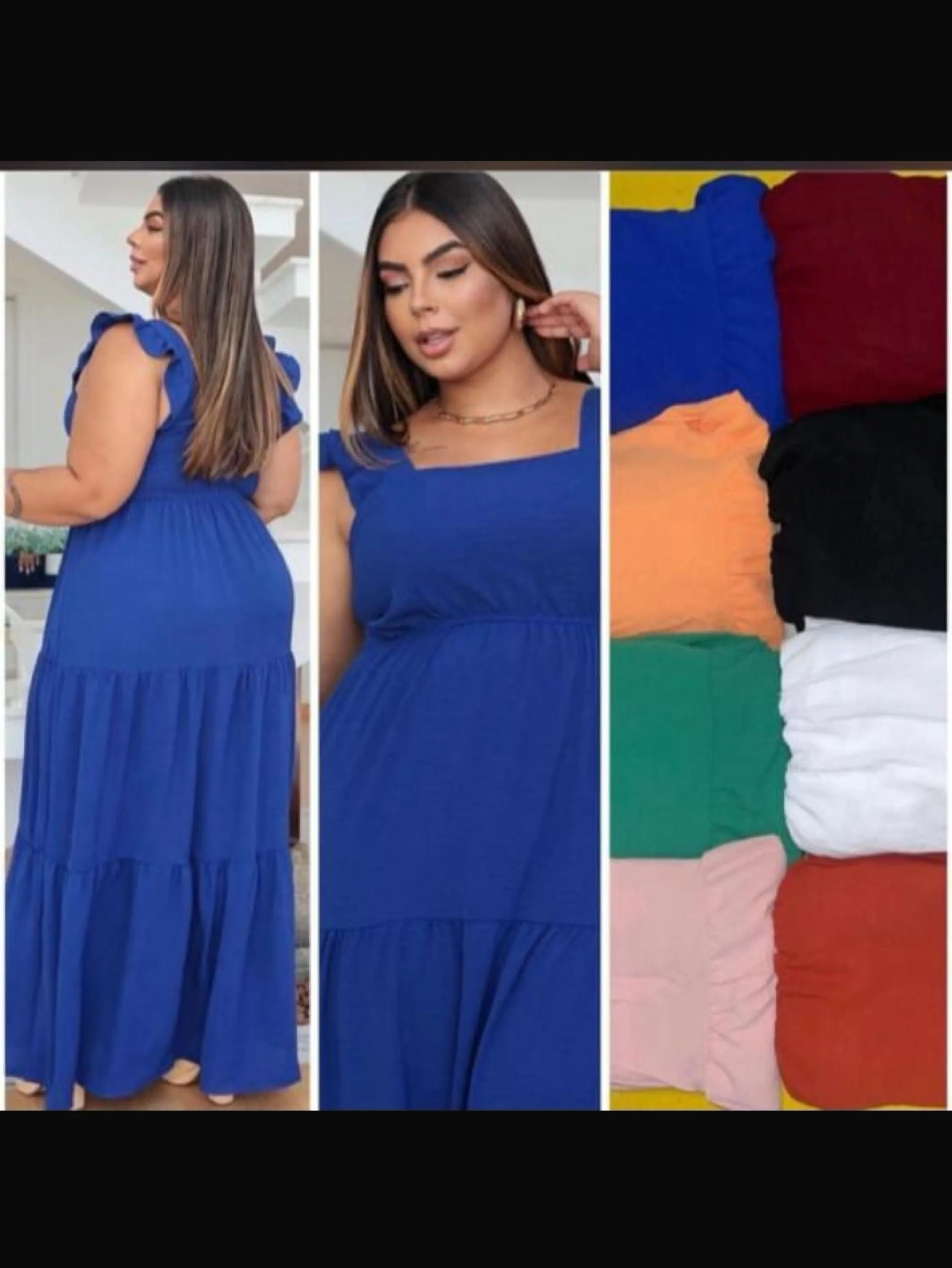 Vestido longo 3 marias forrado e alça babado