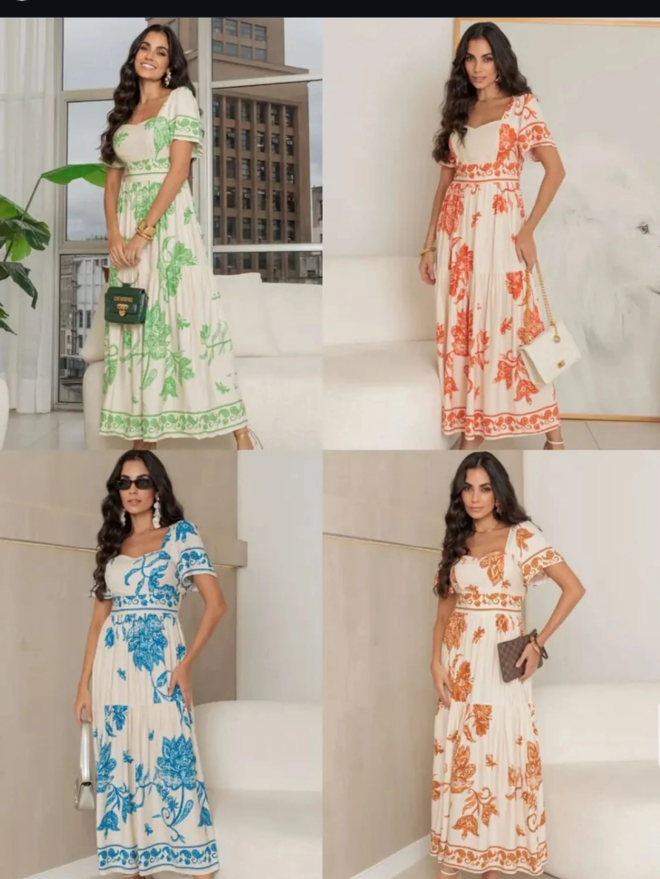 Vestido longo estampado tecido viscolinho veste até 40